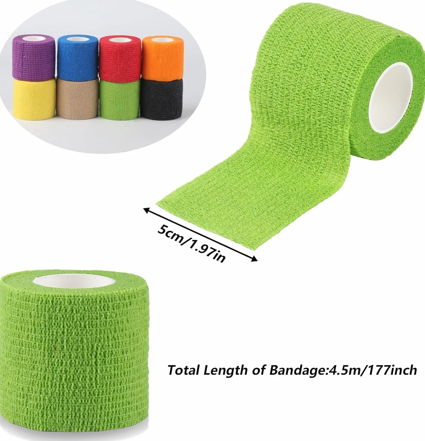 Kolorowe bandaże samoprzylepne, 8 rolek 2" x 4,5 m samoprzylepnych bandaży weterynaryjnych, samoprzylepne, elastyczne bandaże samoprzylepne, taśmy dla zwierząt domowych, pokrowce do tatuażu.