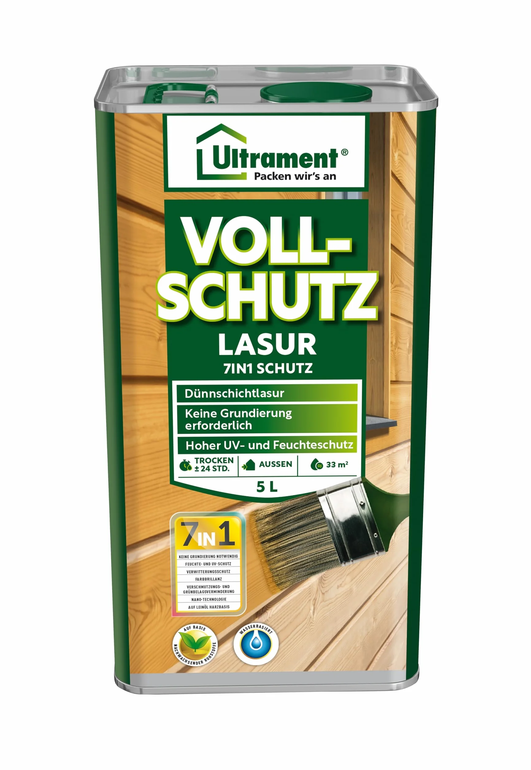 Ultrament Lakierowanie ochronne 7 w 1, orzech, ochrona drewna, 5 litrów