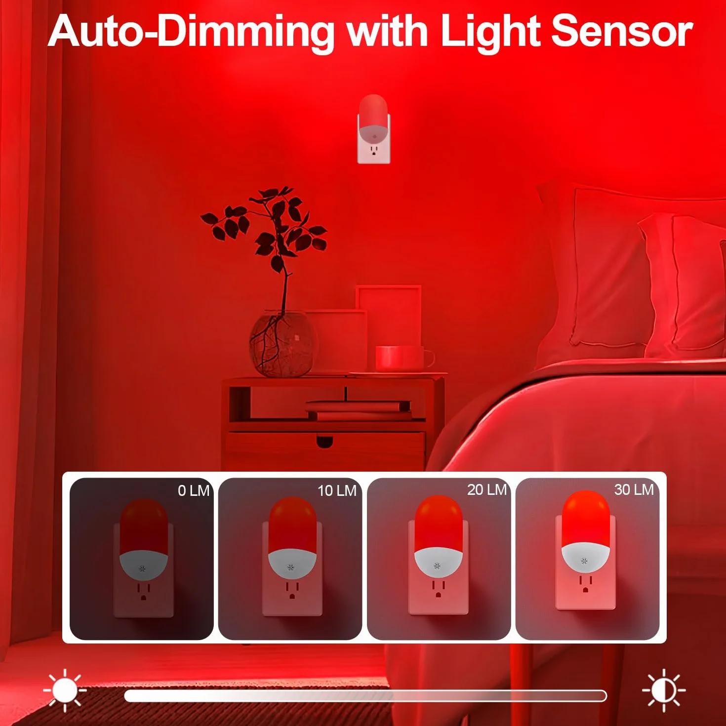 Czerwona lampka nocna do terapii snu [zestaw 2] – automatyczne włączanie/wyłączanie lampki nocne LED łączy się ze ścianką dziecka, łazienką, promocją melatoniny wraz z