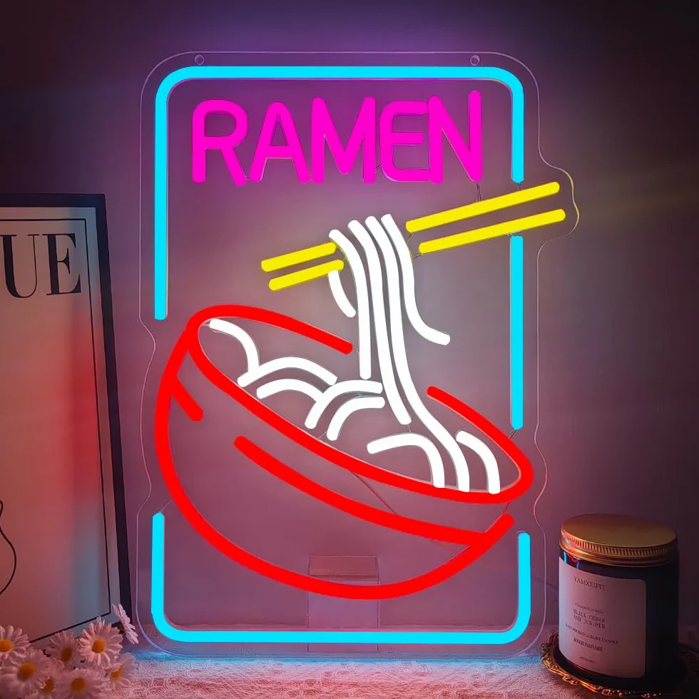 Ramen neonowa tabliczka do dekoracji ściany, zasilany przez USB, makaron LED, dekoracja ścienna, prezent do japońskiego sklepu z ramami, do domu, baru, kuchni, sypialni (40 x 30 cm)