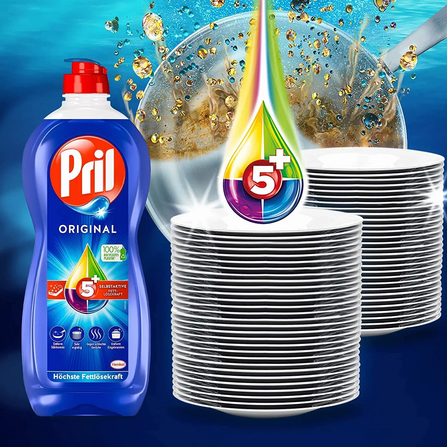 Pril 5 Plus Original płyn do mycia naczyń, 7 x 675 ml z samoczynnie aktywnym rozpuszczaniem tłuszczu