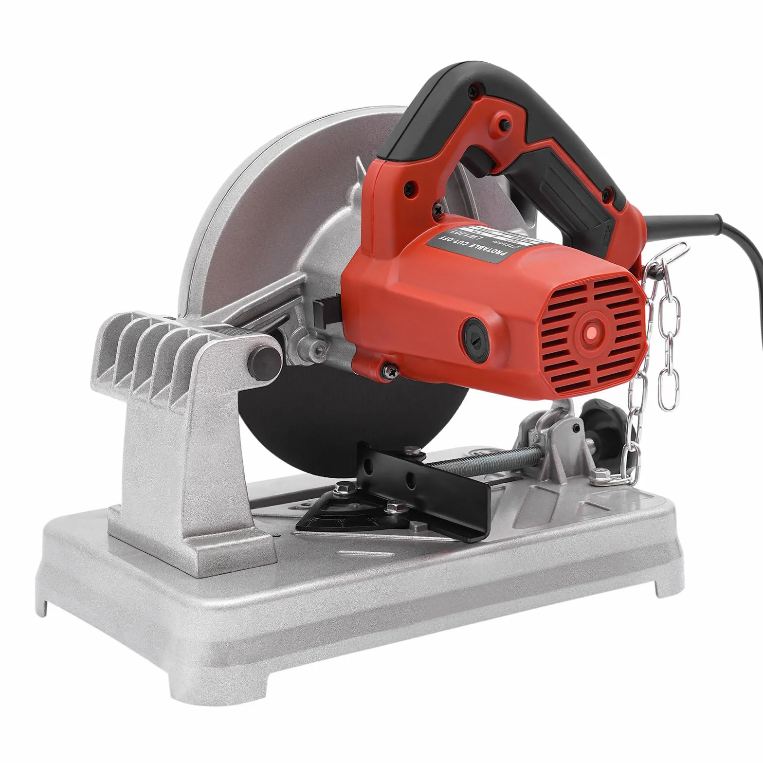 Piła ukośna do metalu 1200 W – piła ukośna z prędkością 5200 obr./min, kąt cięcia 0-45°, brzeszczot 185 mm, do cięcia stali, metali nieżelaznych, profili żeliwnych (czerwona)