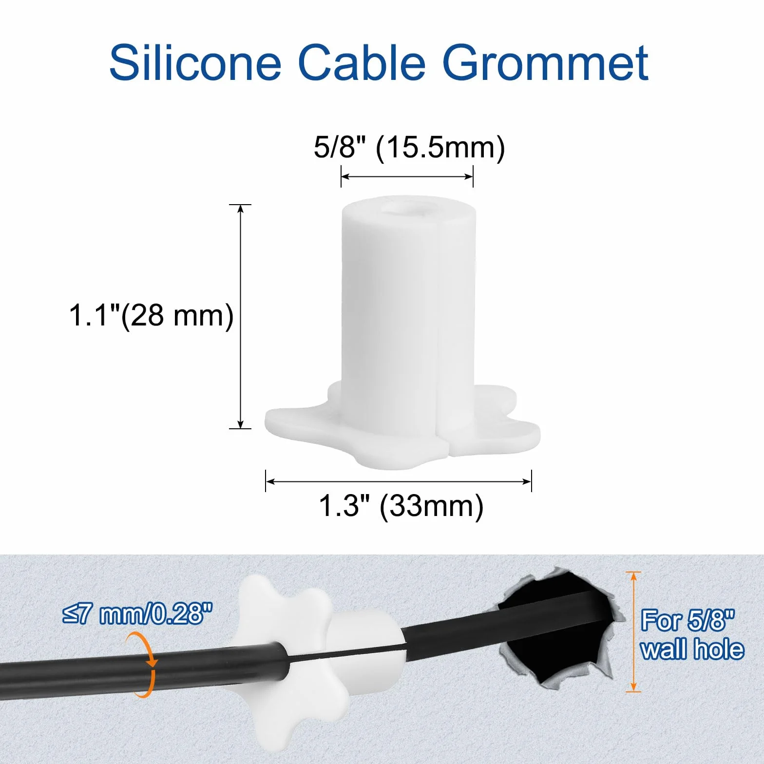 QUARKZMAN 6 sztuk przepust kablowy do otworów w ścianie 5/8", silikonowy zestaw do trasowania kabli, antypoślizgowy przepust kablowy, akcesoria do kabla Ethernet (białe)