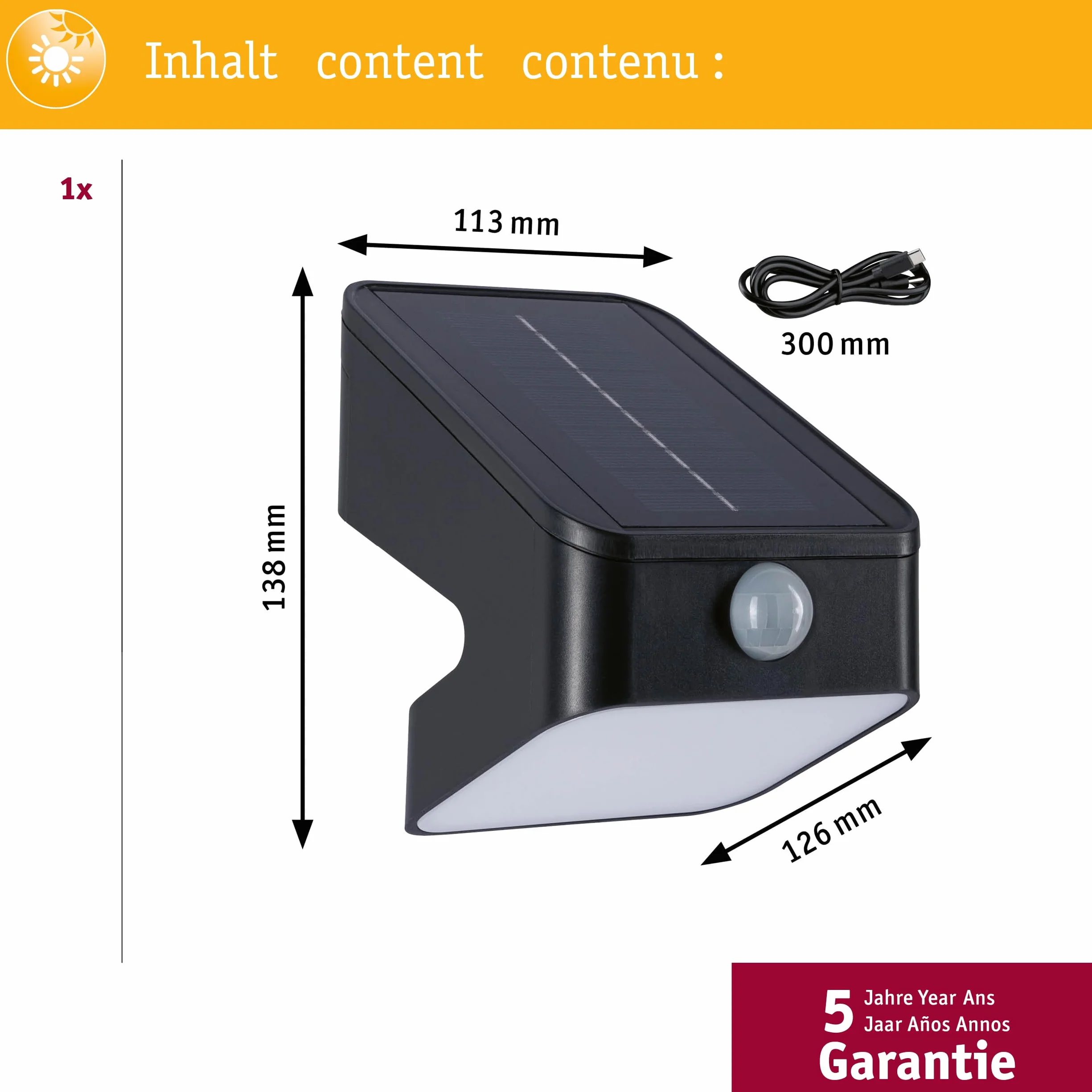 Paulmann 94608 Solarna myjka ścienna LED LeslyTwilight Controlled Motion Detector (IR) IP65Square 113x126mm3000K 5,5W 400lmantracyt plastik