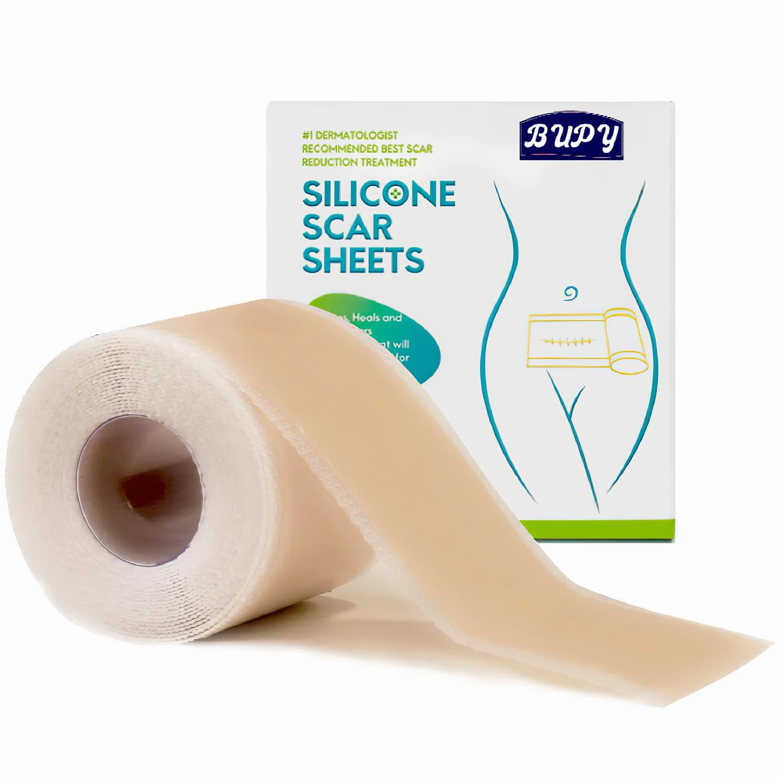 APOMOONS Silikonowy plaster na blizny, wałek do blizn, profesjonalny plaster na blizny dzięki sekcji C, wałek do blizn silikonowych, idealny do operacji, oparzeń, keloidów, trądziku (4 cm x 150 cm)