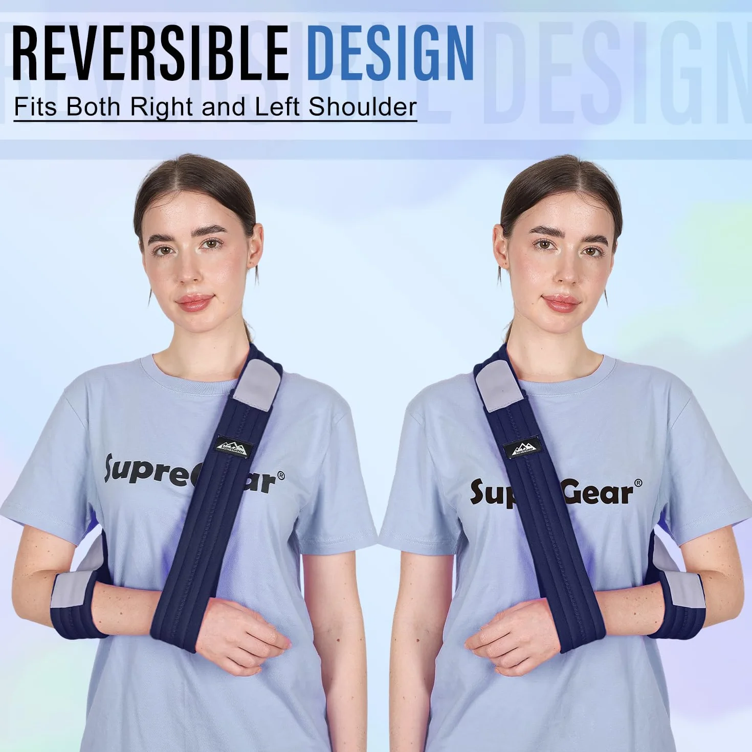 supregear Opaska na ramię, regulowana, lekka, wygodna pętla na ramię, oddychająca, medyczna podpórka na ramię dla zranionych ramion/dłoni/łokci, ciemnoniebieska