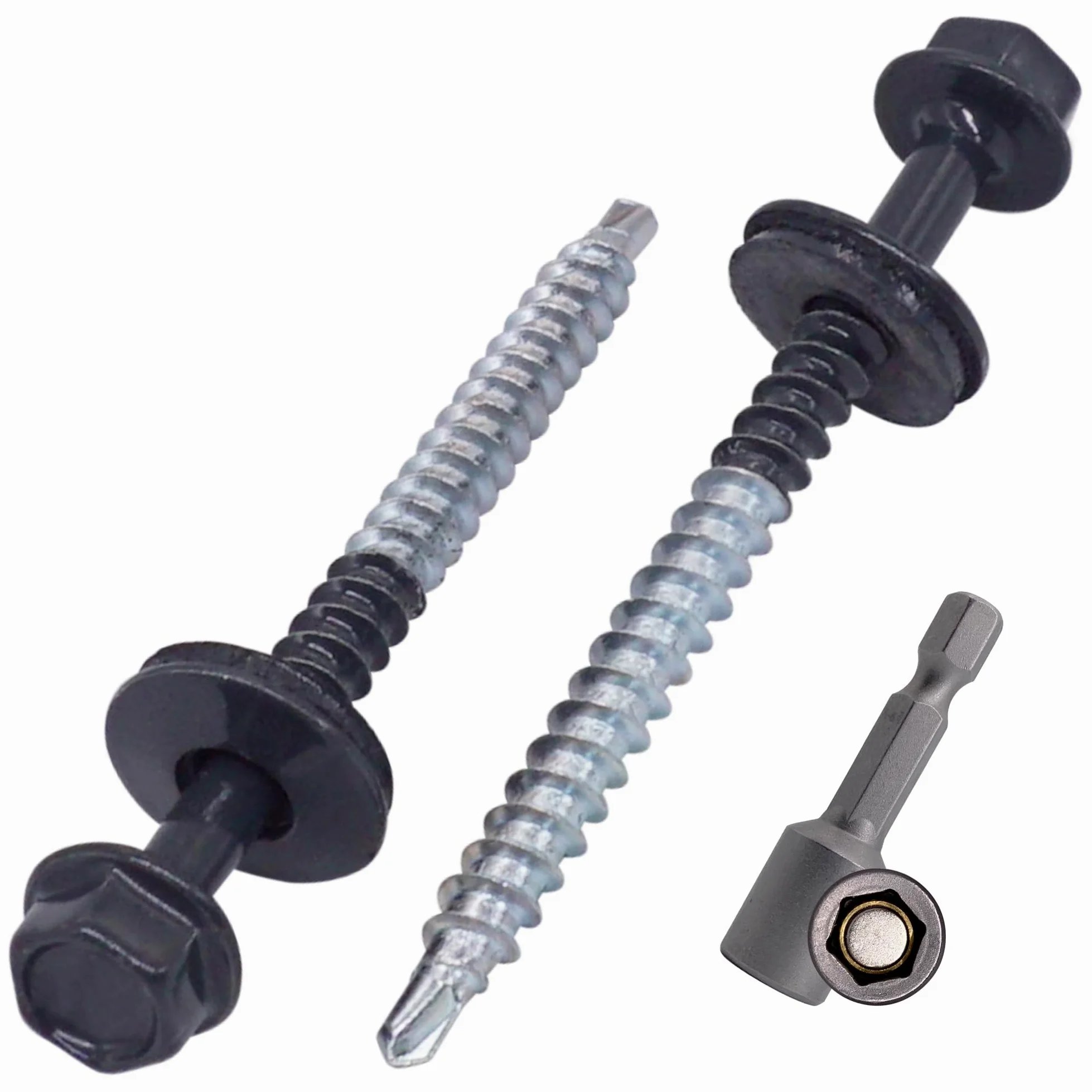 SKIR'CO (200 szt.) Malowane wkręty dachowe 4,8 x 60 mm, z łbem sześciokątnym, wkręty samowiercące z podkładką EPDM (szary antracyt, RAL 7016)