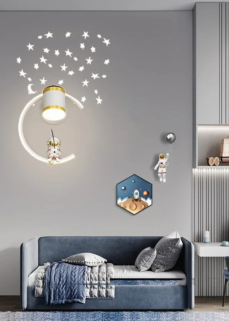Lampa ścienna z reflektorem LED 12 W Lampki nocne Możliwość ściemniania Nowoczesna lampa ścienna do wnętrz Przestrzeń Astronauta Ściana Sypialnia Dziecięca Nocna Sypialnia Chłopiec Dziewczynka Salon