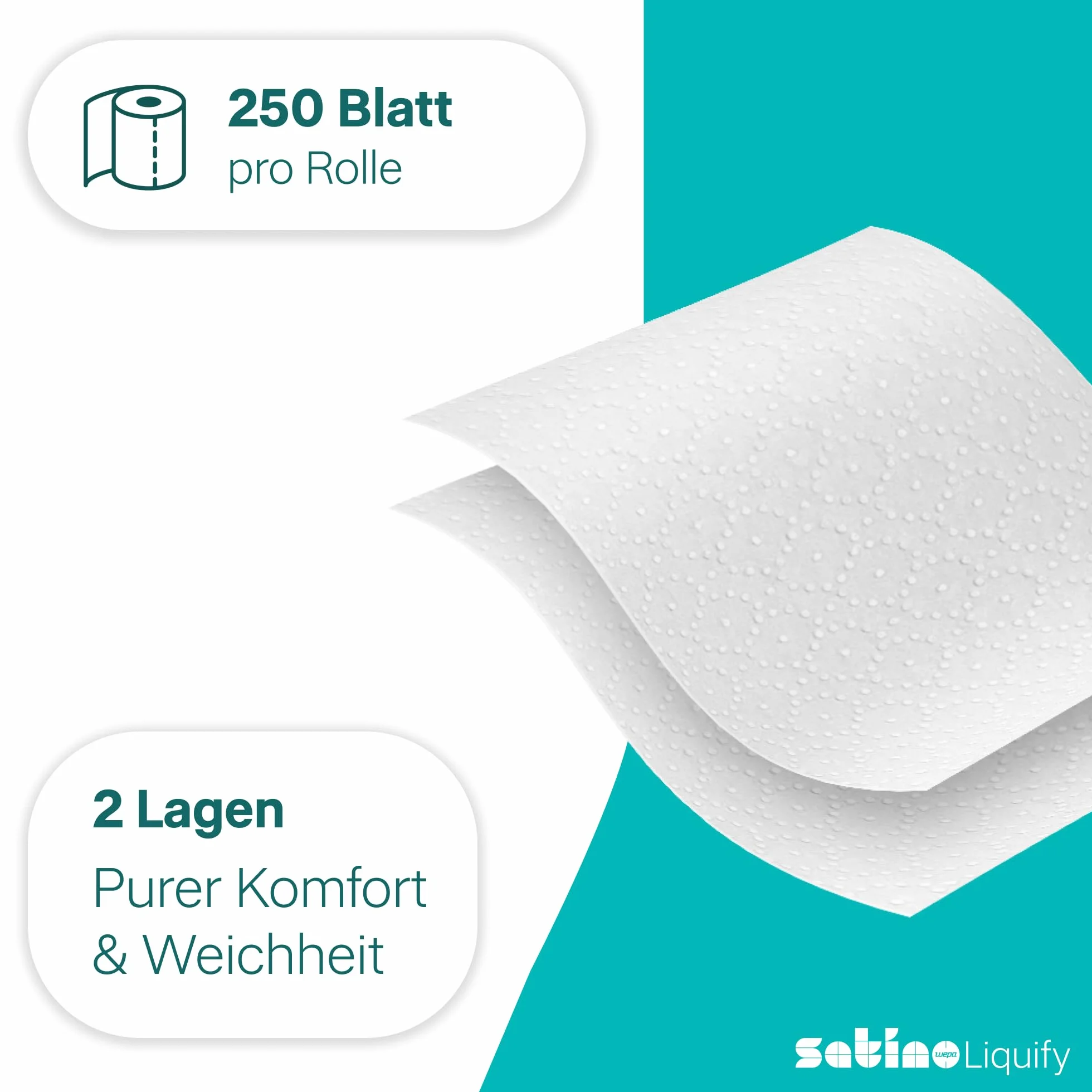 WEPA liquify papier toaletowy, samozpuszczalny – idealny na kemping, do kampera, na zewnątrz, statek wycieczkowy, podróż – 16 rolek po 250 arkuszy 2-warstwowych