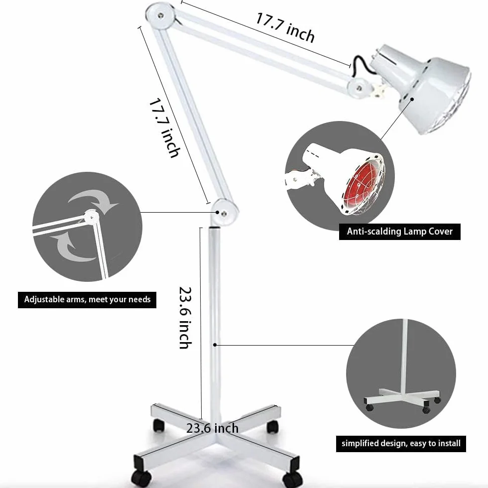 Lampa na podczerwień, 275 W, 220 V, terapia promiennikowa na podczerwień, regulowana lampa uzdrawiająca, lampa podłogowa z kółkami