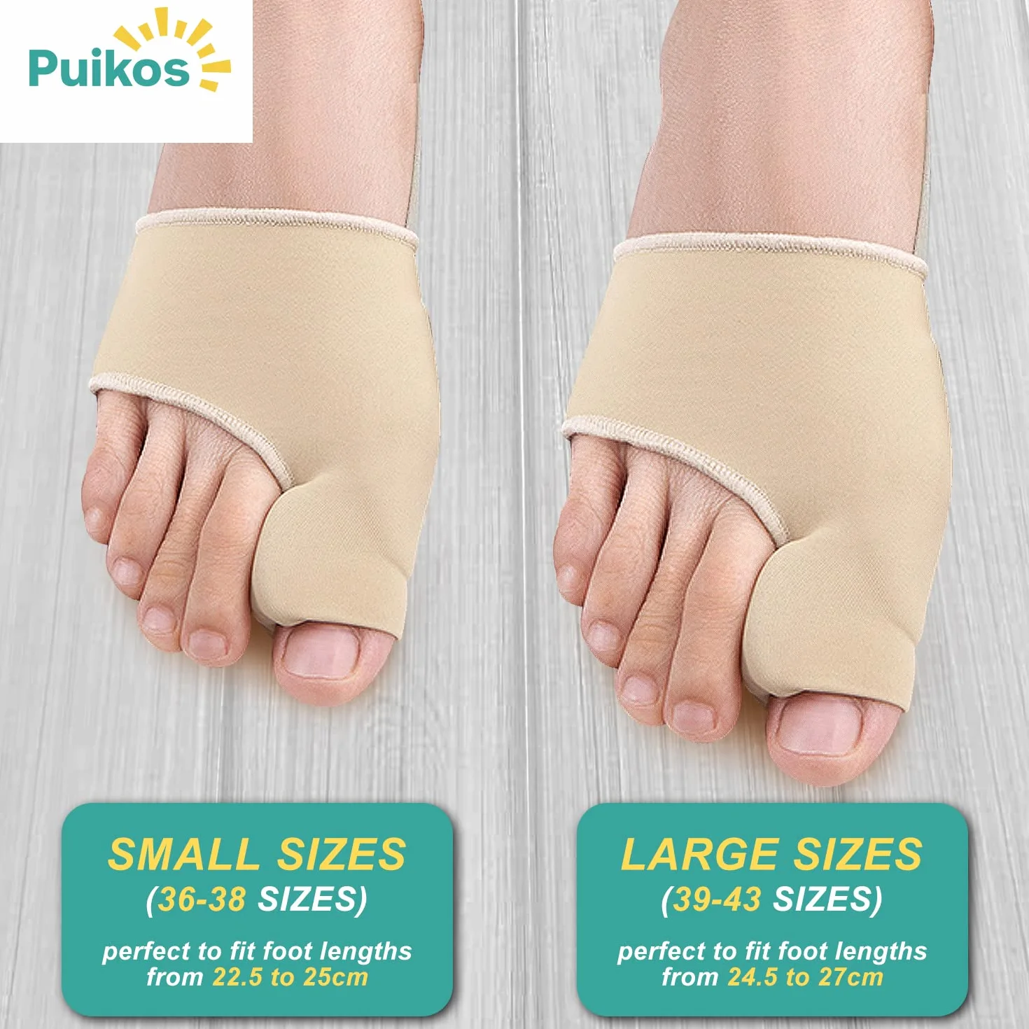 Puikos Zestaw separatorów paluchów koślawych, skarpetki korekcyjne, pasek na paluszki, 2 separatory palców, beżowy