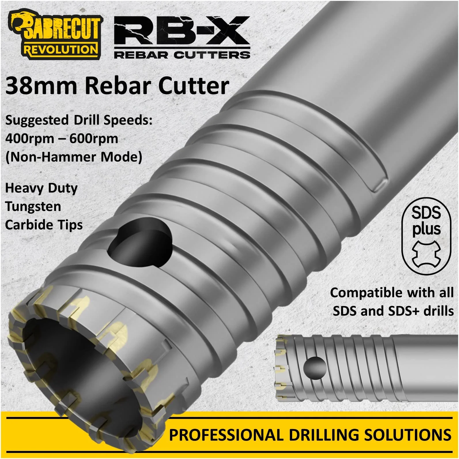 SabreCut 1pc SCRB38 38mm x 300mm Wiertła Wytrzymały | Wytrzymałe końcówki z węglika wolframu i precyzyjny lut trwale tną osadzone zbrojenie