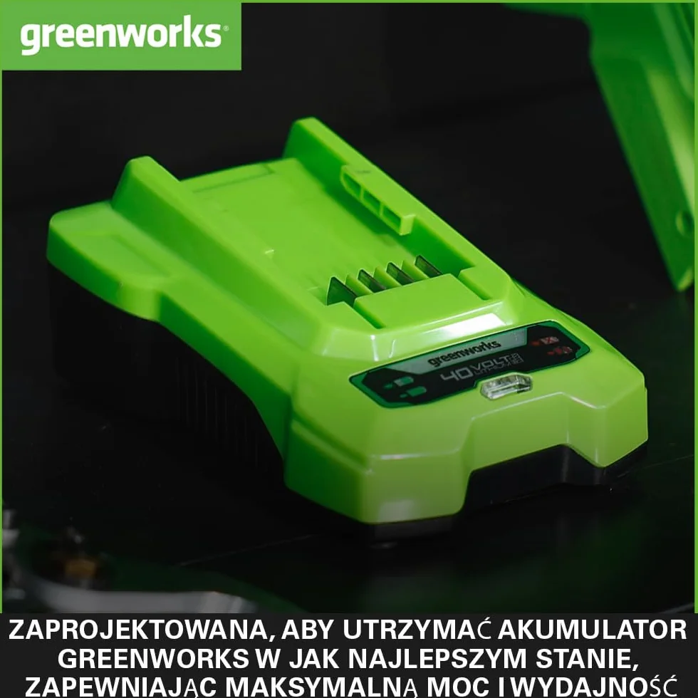 Greenworks Ładowarka 40V 2A - Uniwersalna Ładowarka 40V do Elektronarzędzi i Narzędzi Ogrodowych, Ładuje Akumulator 2Ah w 60 Min, Kompatybilna ze Wszystkimi Akumulatorami 40V, G40C