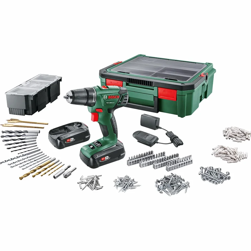 Bosch Home and Garden Akku Bohrschrauber PSR 1800 Li-2 (2 Akkus, 18 V, 241-teiliges Zubehörset, w Systembox)