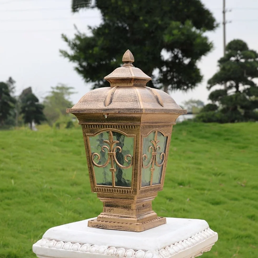 Wodoodporna zewnętrzna lampa słupkowa IP65, odlewana ciśnieniowo aluminiowa willa na dziedzińcu, latarnia ogrodowa, latarnia słupkowa, europejski wzór, lampy solarne, oprawa oświetlenia ogrodowego na