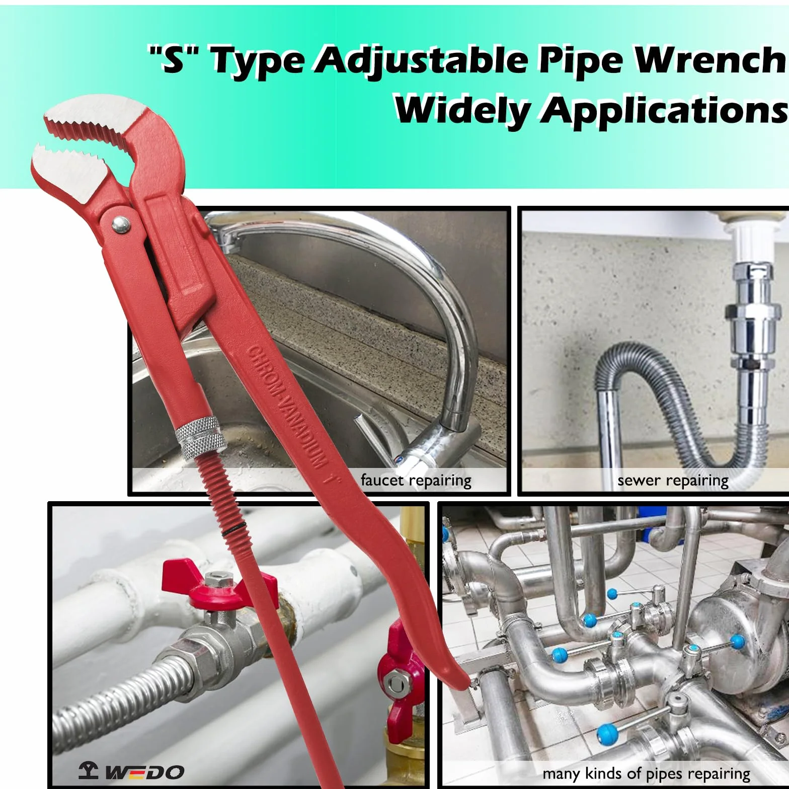 WEDO Szwedzki klucz do rur typu S 652 mm, maksymalne otwarcie szczęki 128 mm, stal CR-V | Klucz do pompy wodnej, antypoślizgowy uchwyt, kuty matrycowo, do nakrętek, montażu rur i naprawy pionu