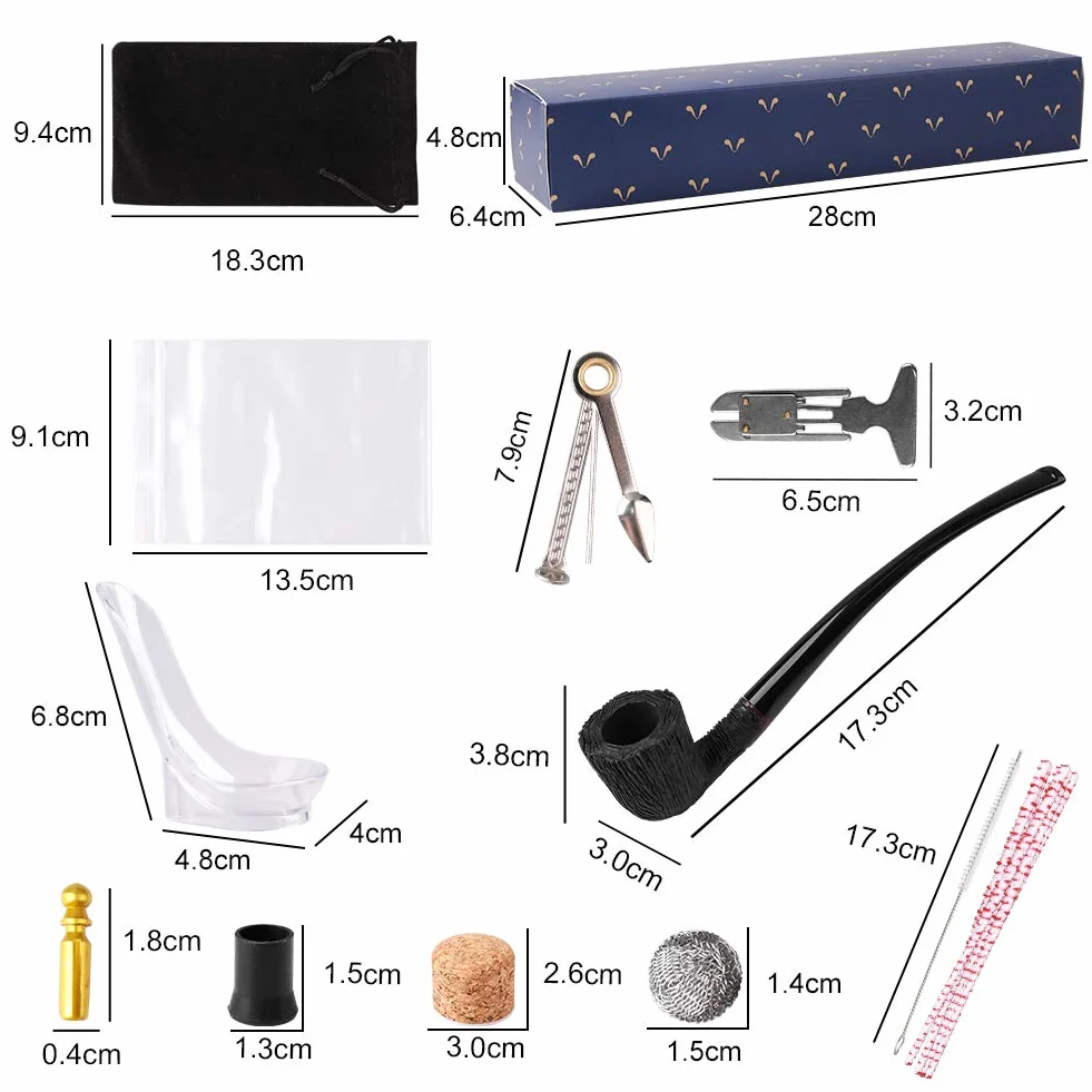 MUXIANG Długa fajka do palenia tytoniu Churchwarden Rustykalna ręcznie jaskiniowana, z zestawem do czyszczenia AA0334K01