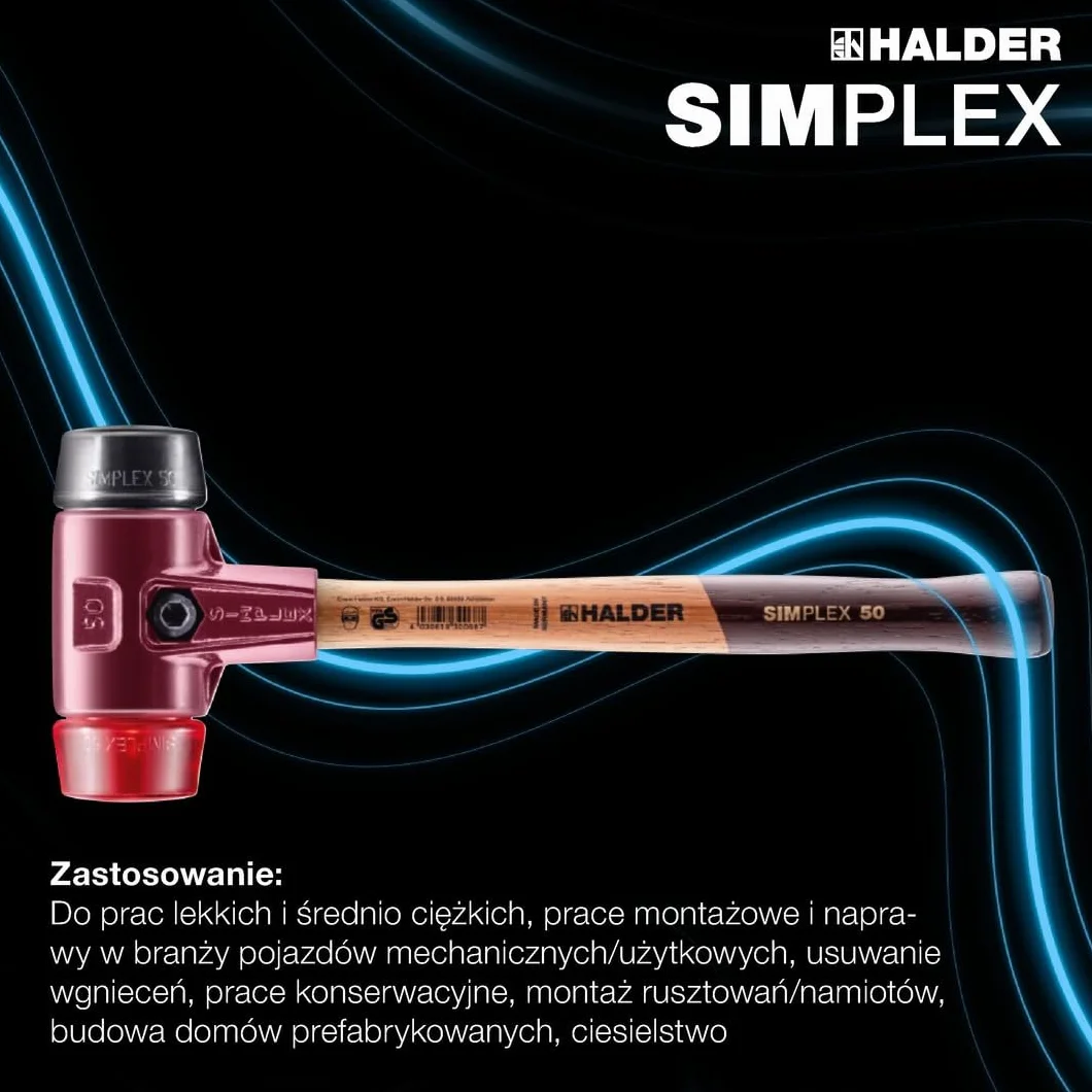 Młotek z miekkim bijakiem SIMPLEX,obuch gumowy/z tworzywa sztucz. 40mm HALDER