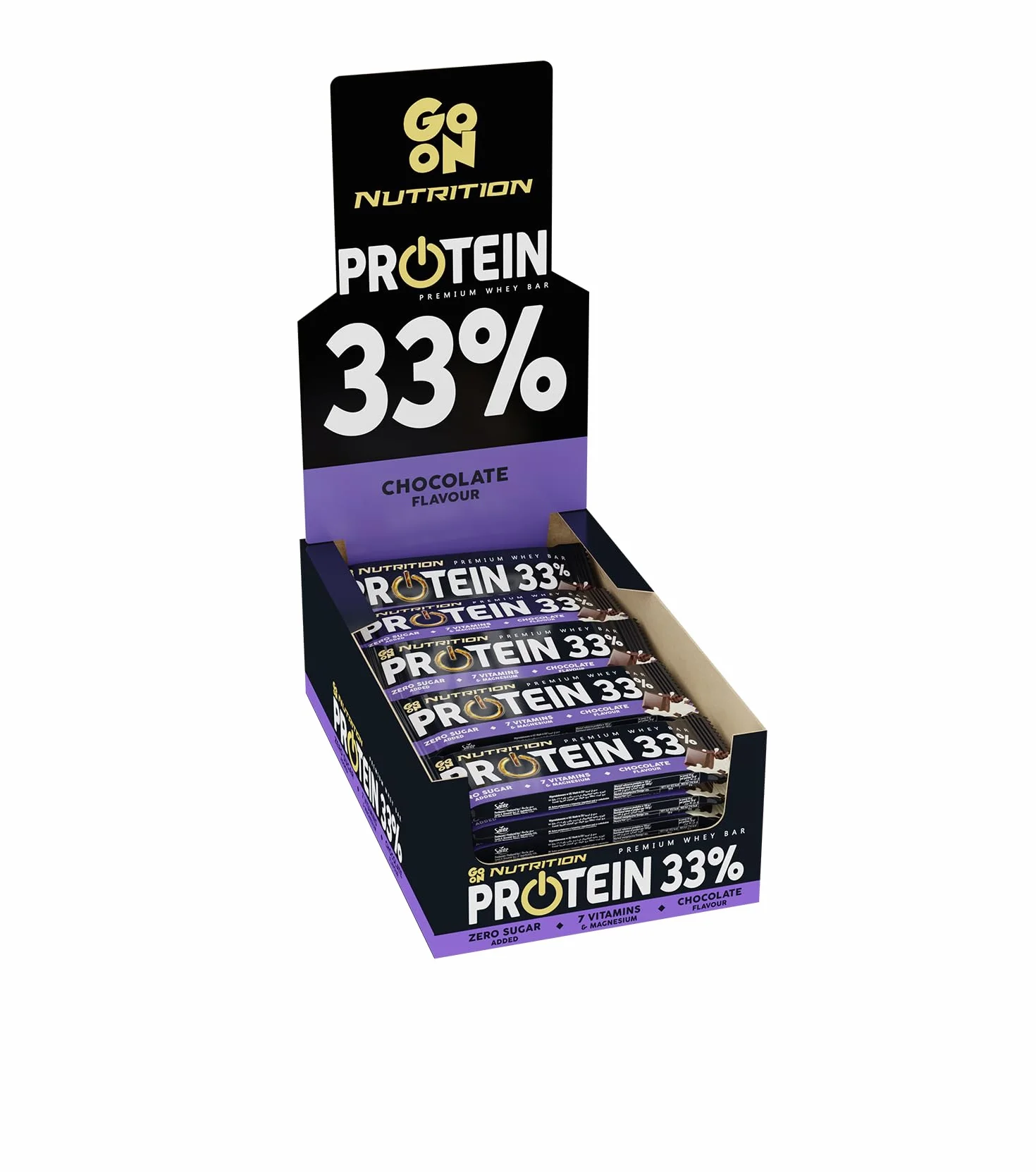 GoOn NUTRITION - Baton proteinowy czekoladowy 25x50 g, bez cukru 33%, batony proteinowe, przekąski sportowe, wysoka zawartość błonnika i magnezu