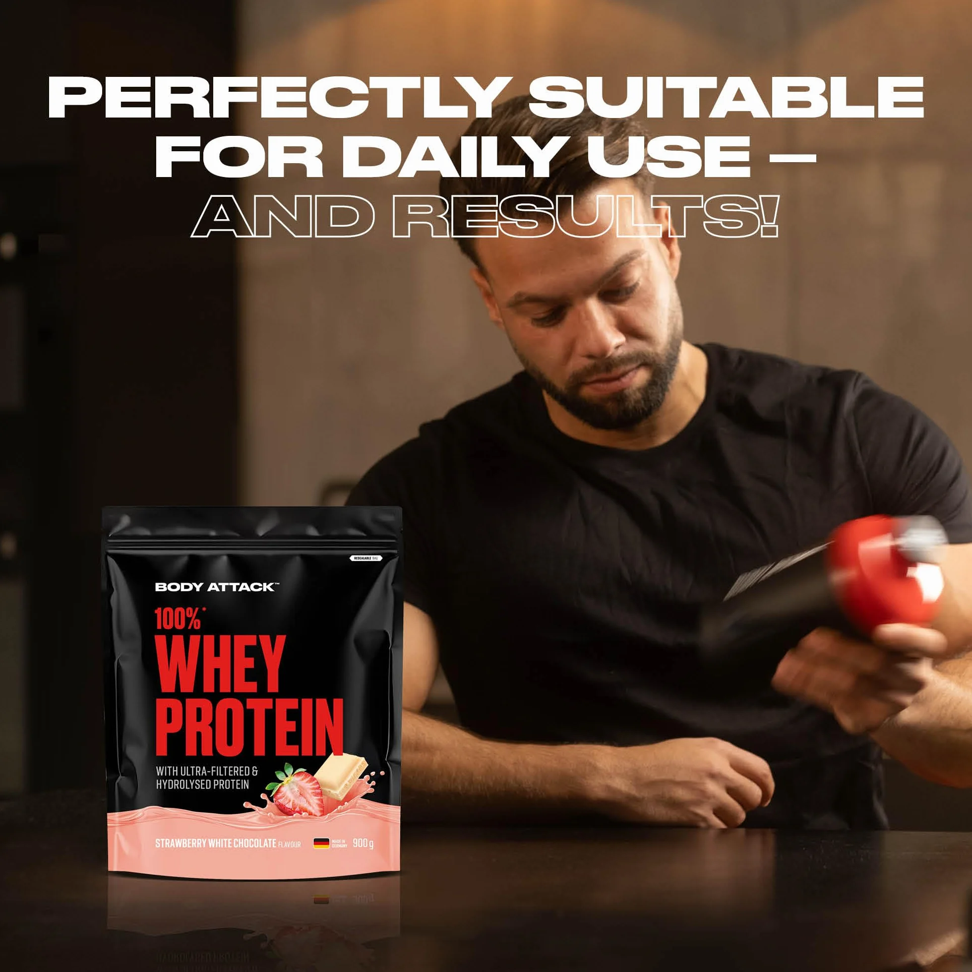 Body Attack 100% WHEY PROTEIN – wanilia – 900 g – Made in Germany – ekstra kremowy proszek białkowy z hydrolizatem i BCAA's, wspomaga budowę mięśni i dietę