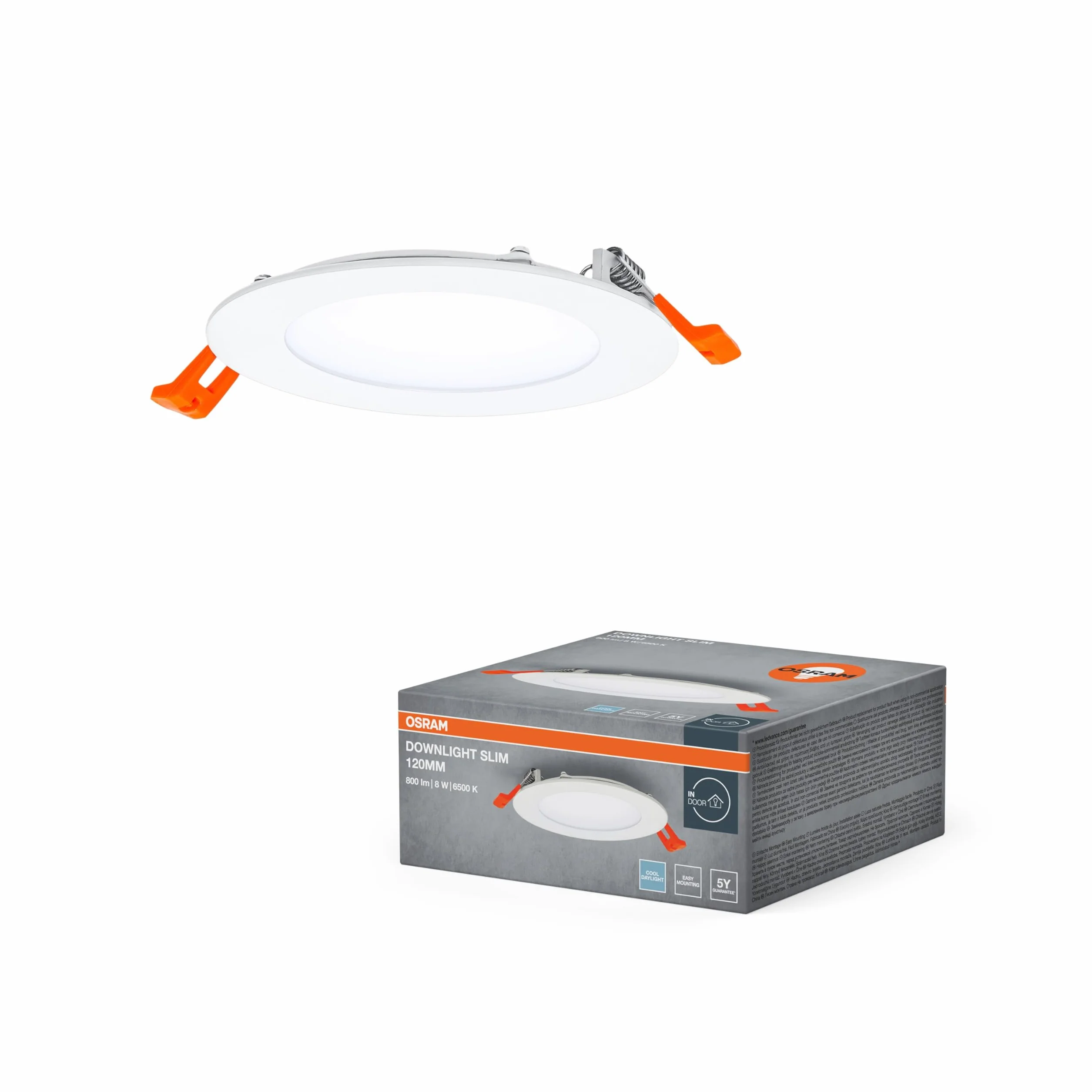 OSRAM Downlight Slim 120mm, wpuszczana lampa LED, 8W, 6500K zimna biel, 550 lumenów, płaska konstrukcja, IP20, łatwa instalacja w salonach i kuchniach