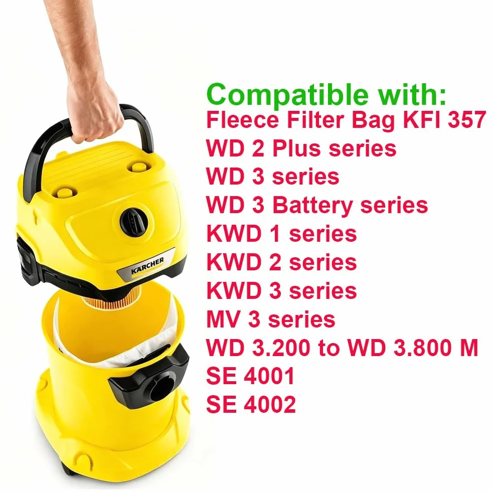Foho 16 sztuk worków do odkurzacza Kärcher WD 4, WD 5, WD 6, KWD 4, KWD 5, KWD 6, KNT 4, MV 4, MV 5, MV 6, WD 4.200 do WD 5.800, SW 5.100,SE 6.100 odkurzacz, zastępuje 2.863-006.0