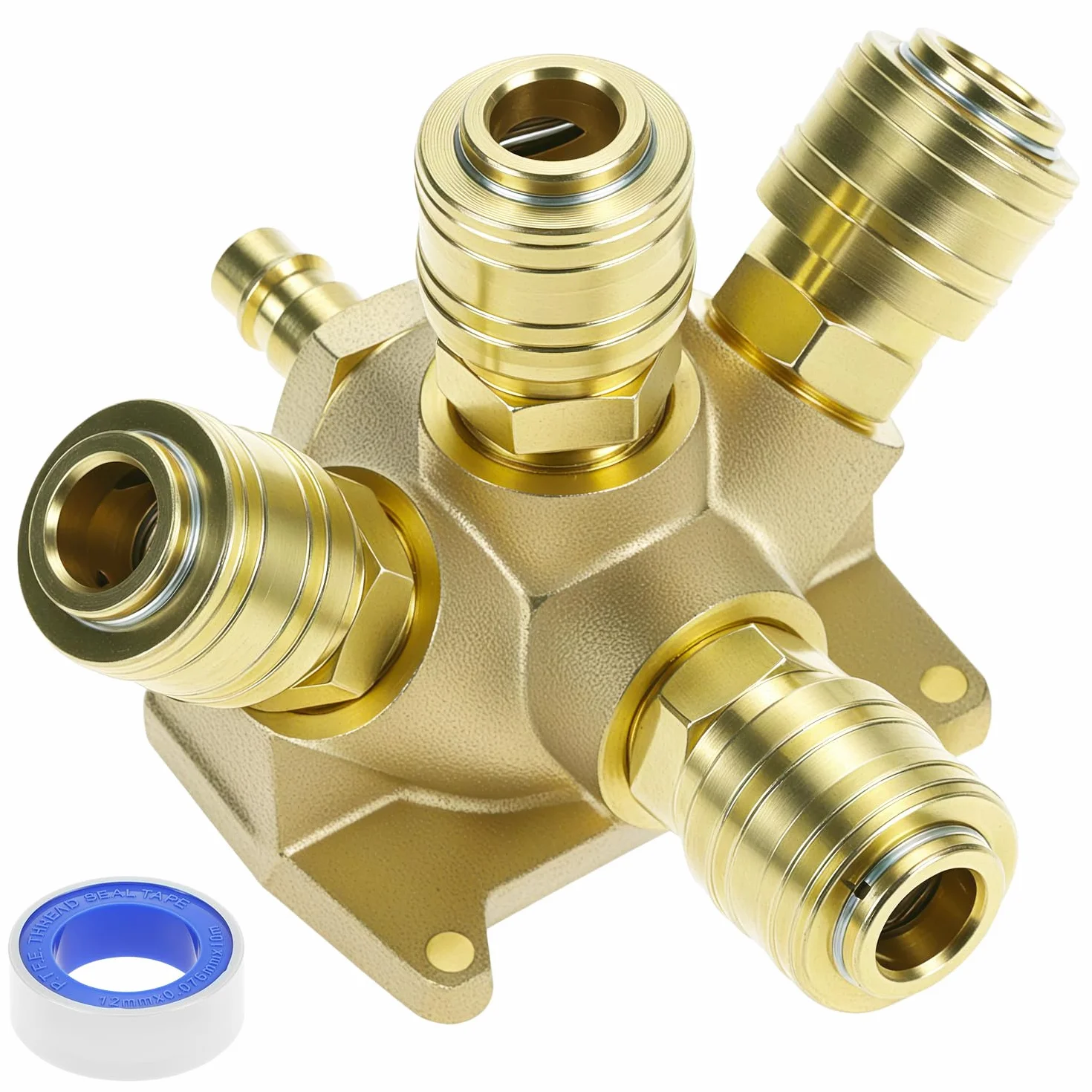 QWORK 4-drożny rozdzielacz sprężonego powietrza, rozdzielacz sprężonego powietrza G 1/2" NW 7,2 z mosiądzu, kompatybilny z większością sprężarek