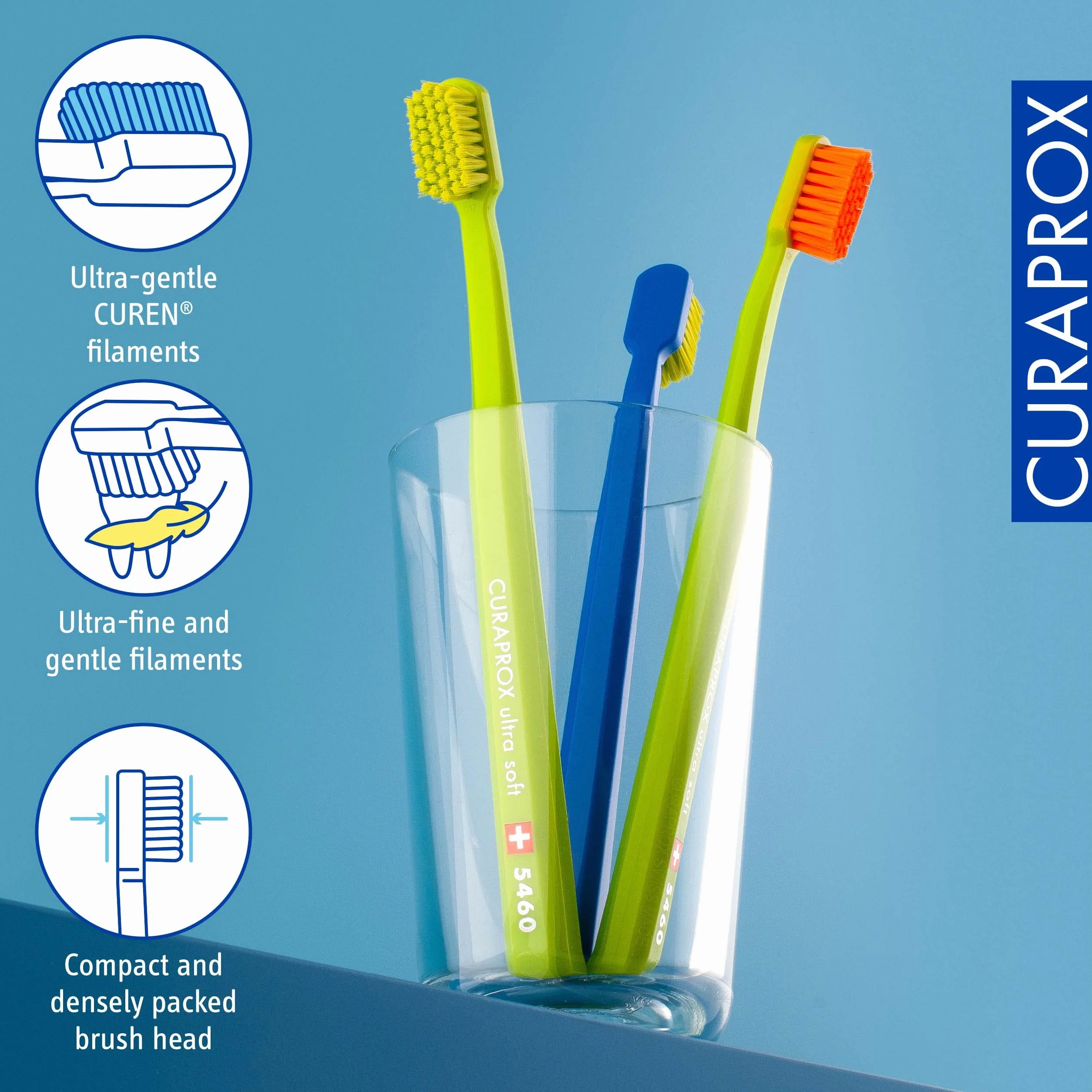 Curaprox CS 5460 Ultra-miękka szczoteczka do zębów | Losowy kolor | Pielęgnacja dziąseł i zębów dla dorosłych | Ultra Miękkie włosie Curen® | pojedyncze opakowanie | Wyprodukowano w Szwajcarii