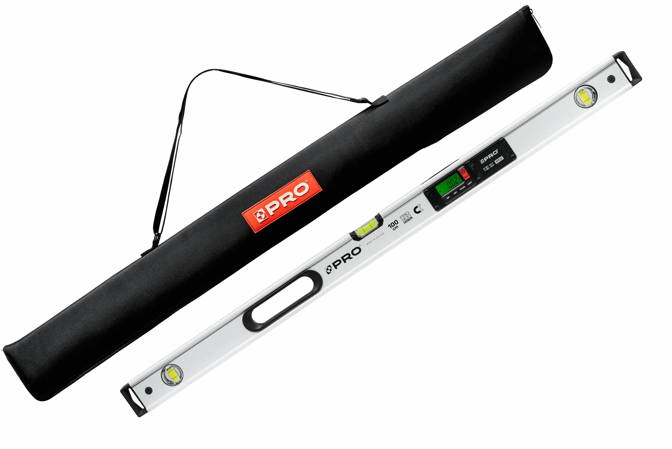 PRO900 Cyfrowa poziomica Magnetyczna z 2 wyświetlaczami LCD i osłoną Inklinometr Kątomierz interfejsu - sygnał Pamięć pomiarów Profil trzykomorowy - IP65 Długość 100 cm