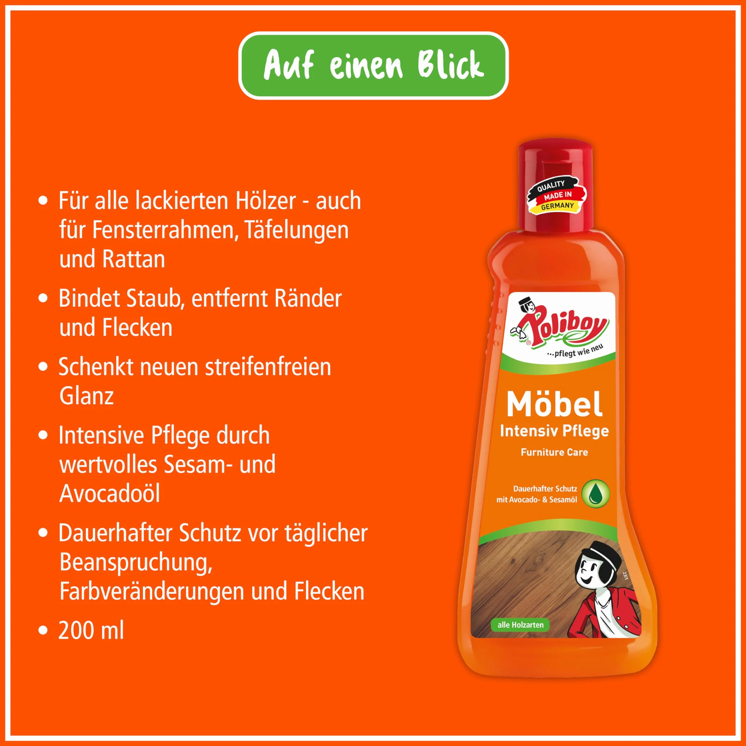 Poliboy środek do czyszczenia mebli do różnych tapicerek i powierzchni, made in Germany 200 ml