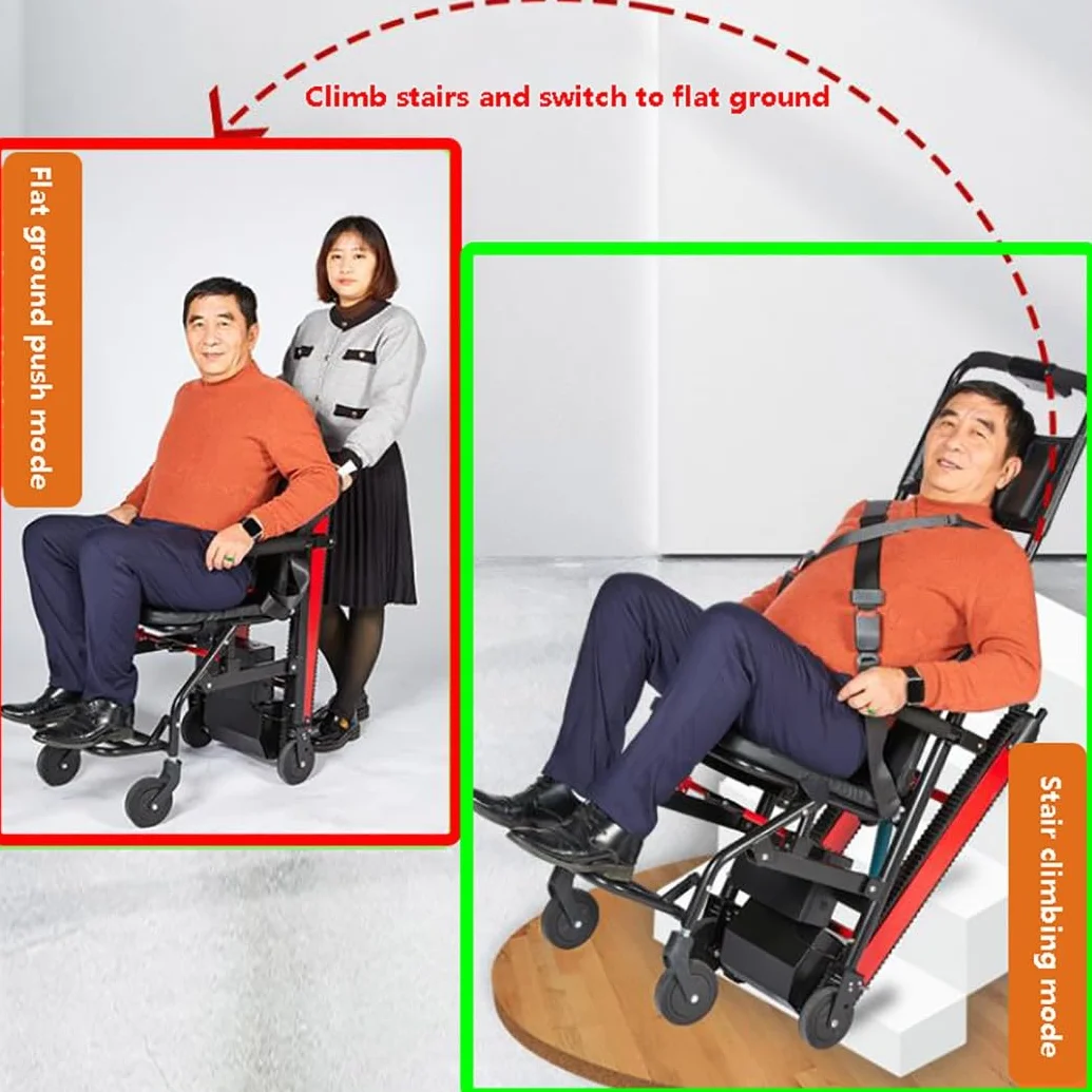 WOLWES Elektryczny wózek inwalidzki z podnośniką do schodów, wózek inwalidzki, aluminium, all-terrain, kolor czerwony, 19 kg, 165 kg obciążenia, 5-calowe koła Mag, elektryczno-mechaniczny hamulec
