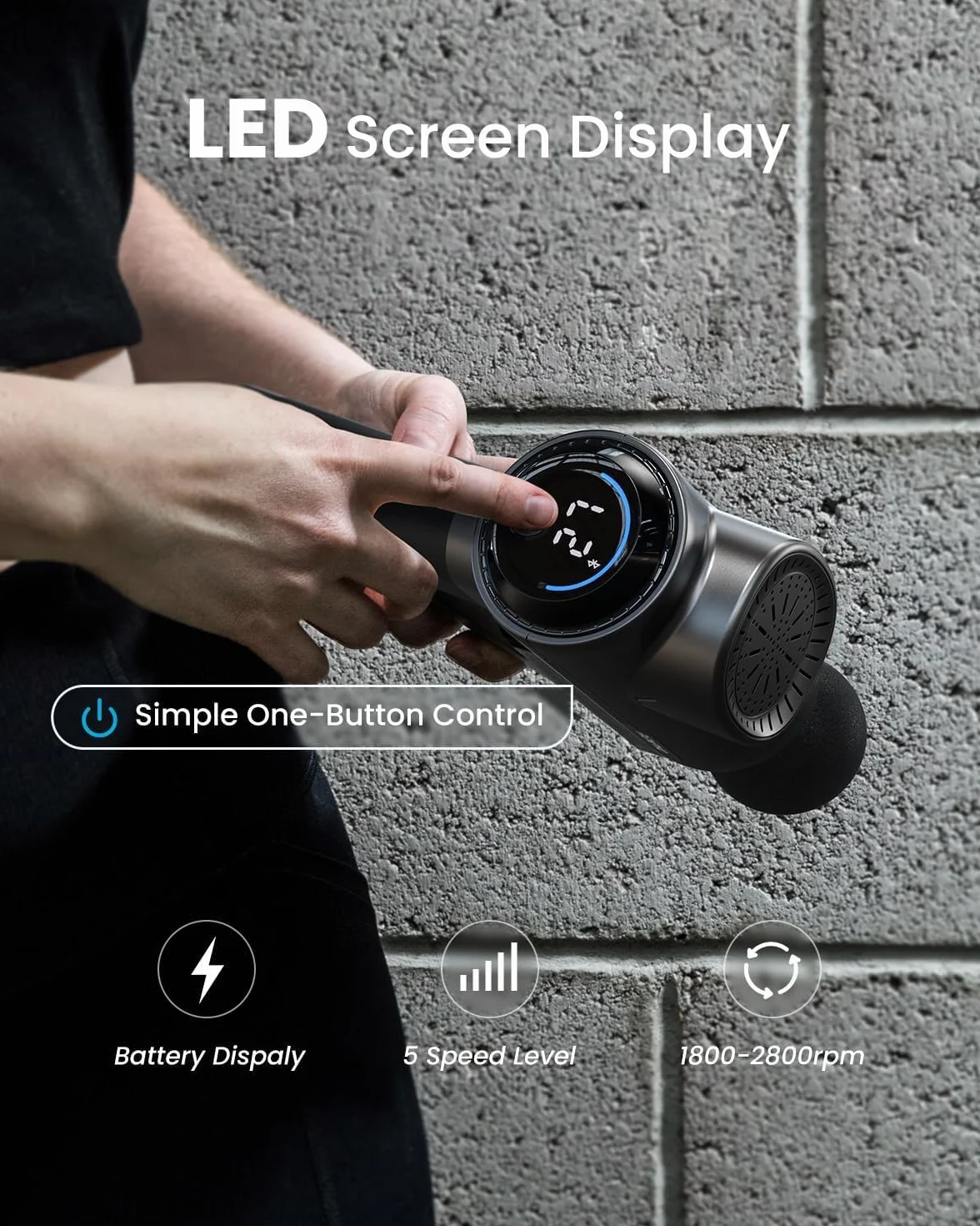 RENPHO pistolet do masażu z Bluetooth, masażer głębokich tkanek LED dotykowy