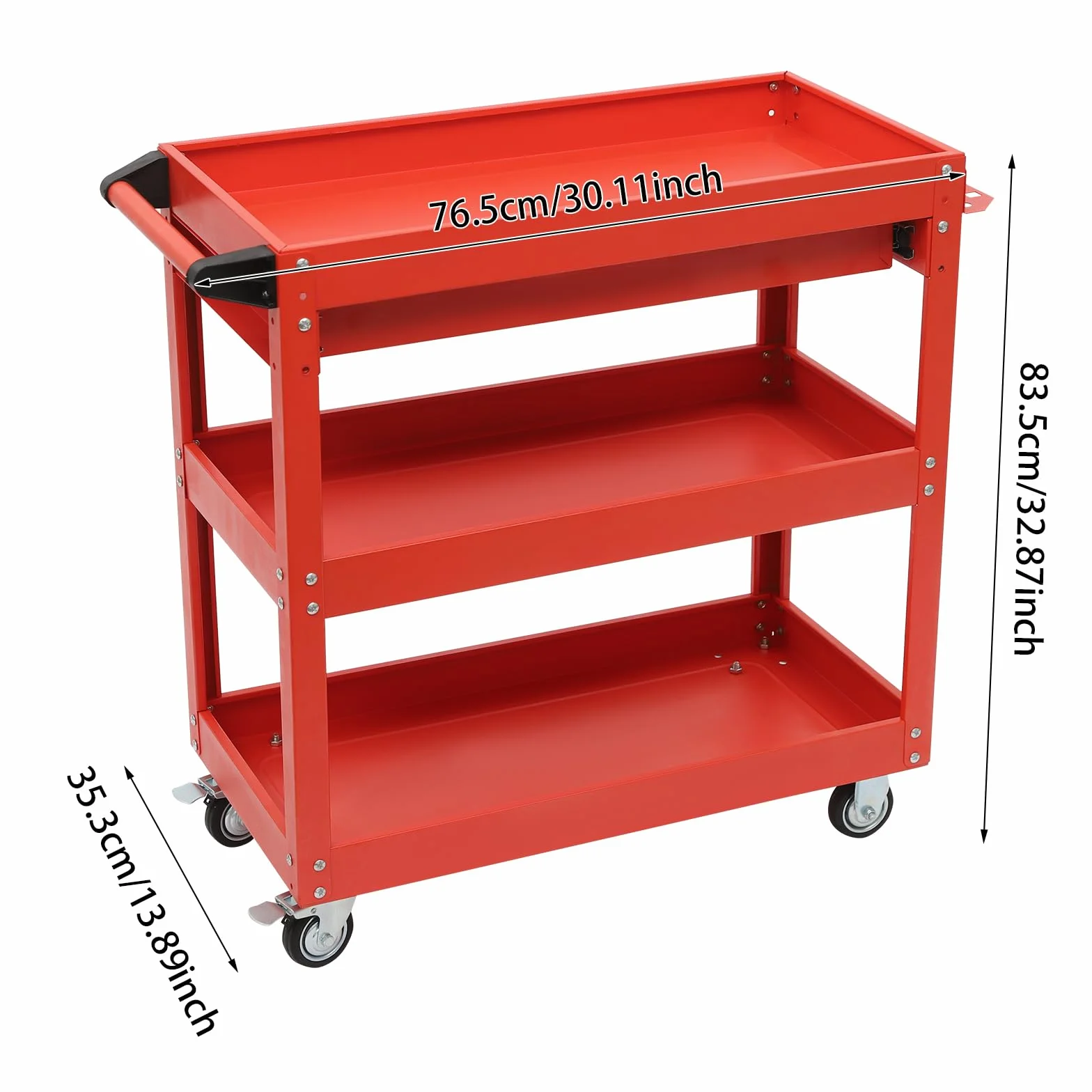 Wózek narzędziowy, wózek warsztatowy na kółkach z 3 poziomami, zamykana szuflada, 76,3 x 35,3 x 83,5 cm, organizer narzędziowy, wózek transportowy do magazynu, garażu, warsztatu