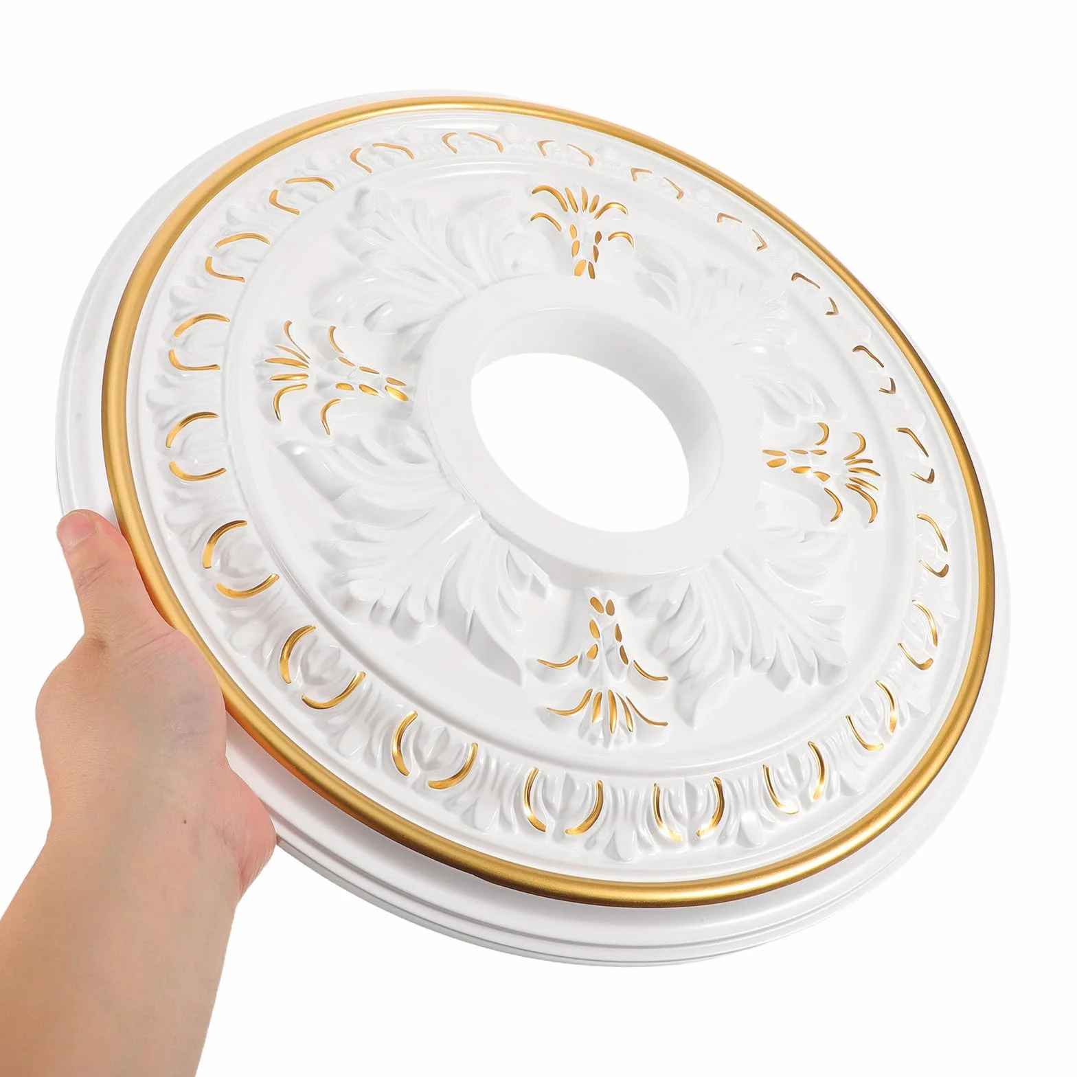 Okrągły sufitowy medalion do opraw oświetleniowych - Elegancka osłona lampy sufitowej - Dekoracyjny plastikowy medalion do jadalni i przedpokoju, (15,6" śr. zewn. x 4,3" śr. wewn.)