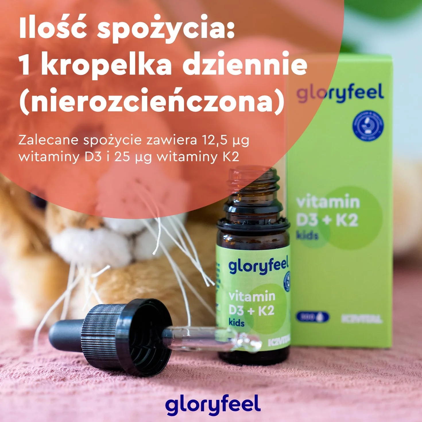 Witamina D3 K2 krople dla dzieci 25 µg K2VITAL® 500 j.m. witaminy D wegańskie 10 miesięcy zapasu
