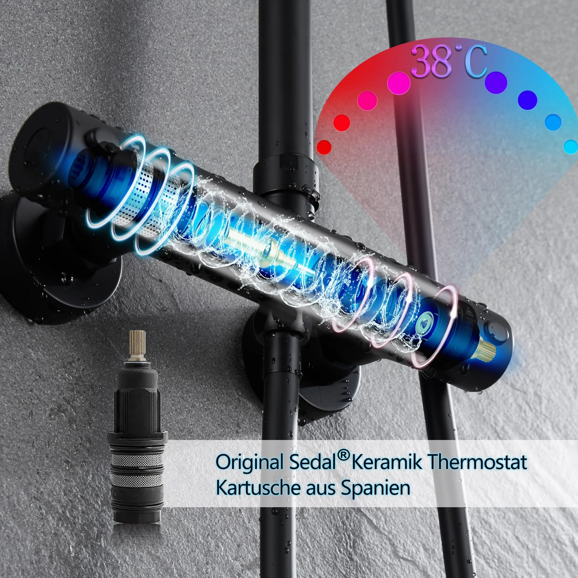 JOHO Termostat system prysznicowy, zestaw prysznicowy z armaturą termostatyczną, matowa, czarna (głowica prysznicowa XXL, 35 x 25 cm)