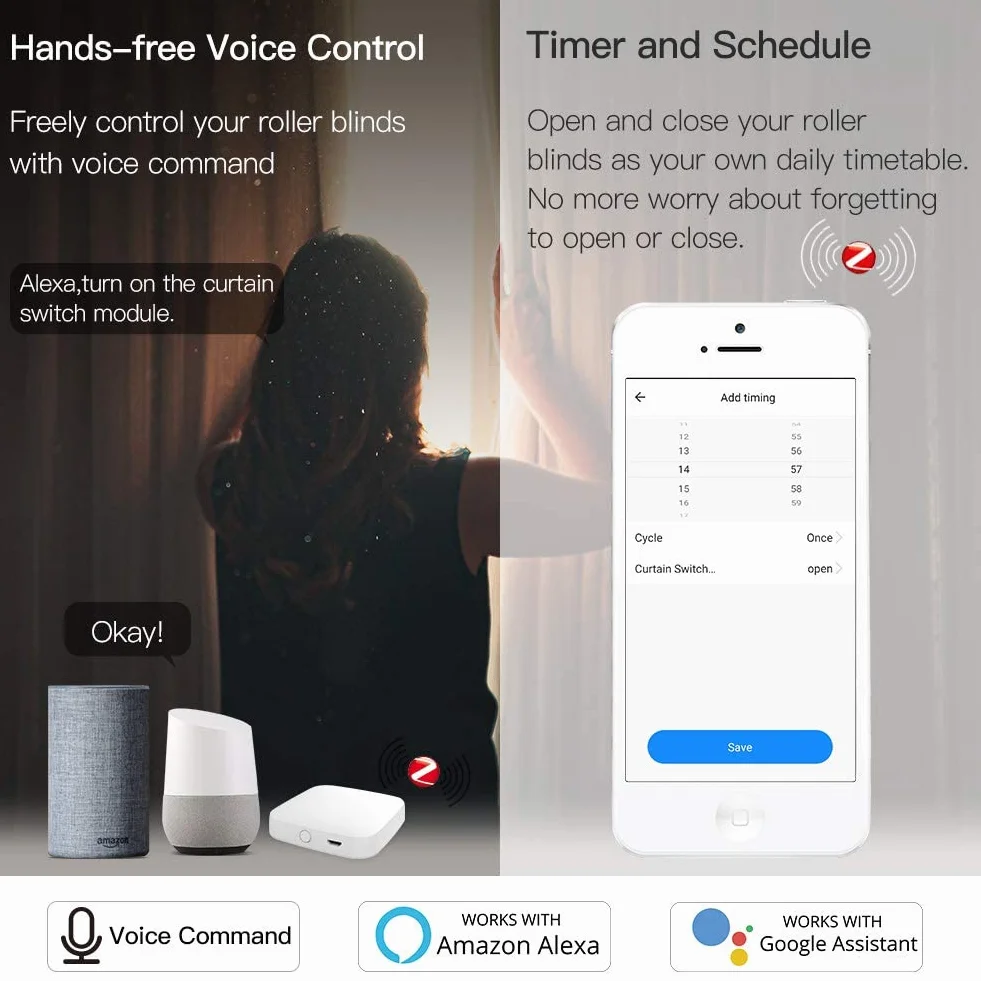 MOES Tuya Zigbee RF433 Inteligentny moduł przekaźnikowy do rolet do silnika rolet, Alexa Google Smart Life 【Wymagany hub Tuya ZigBee】
