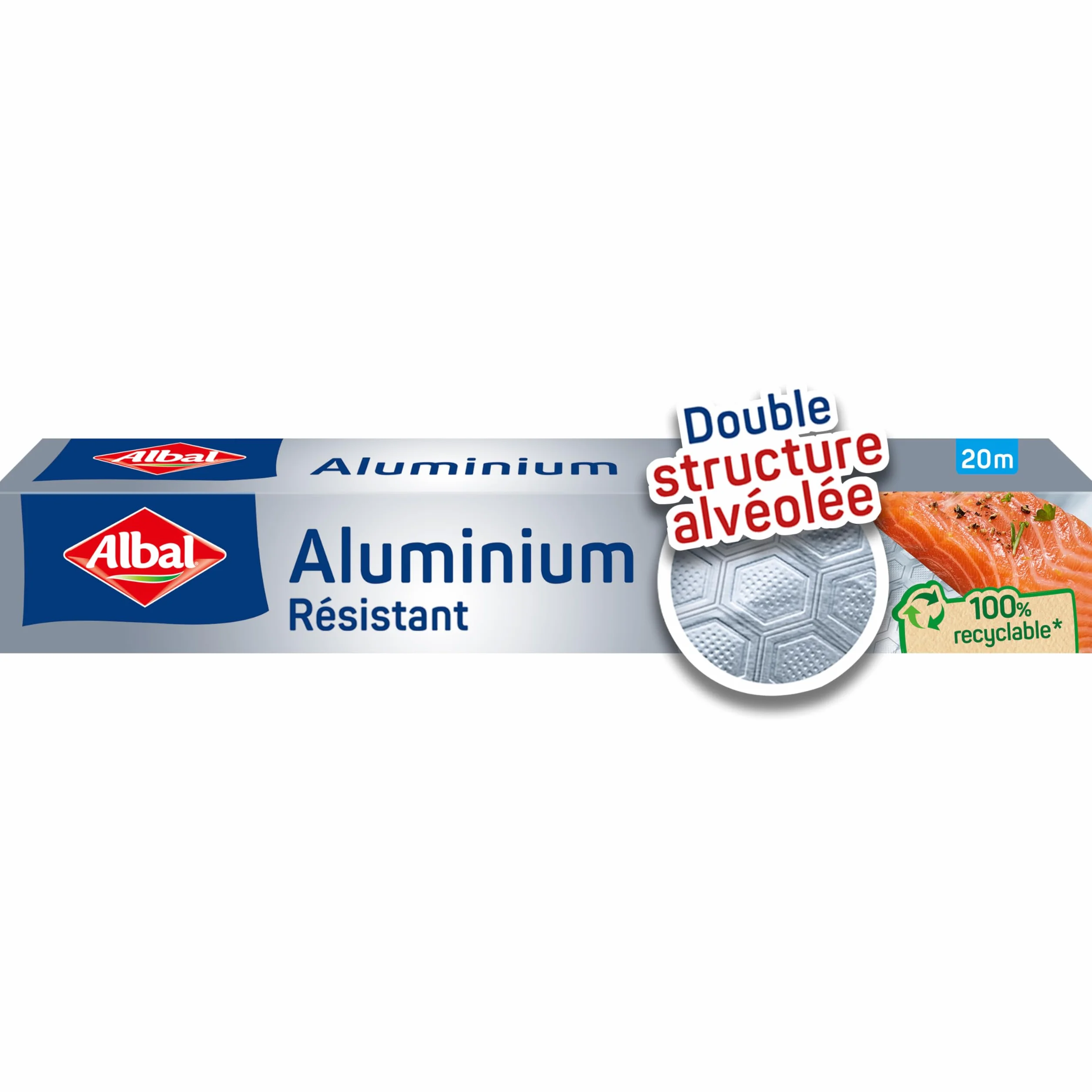 ALBAL Folia aluminiowa do piekarnika i grilla (20 m), odporna na rozdarcia i zmiany temperatury, aluminiowa rolka o podwójnej strukturze plastra miodu