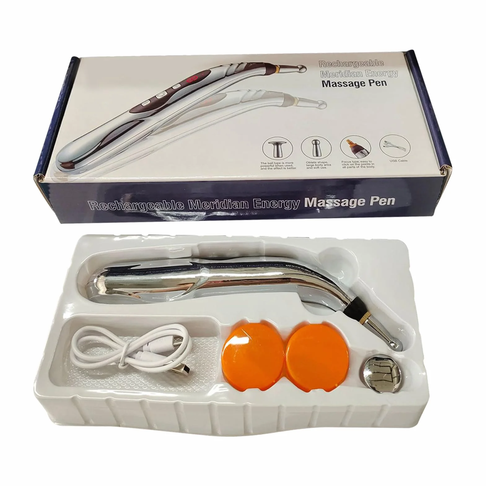 Massage Pen, Meridian Energy Pulse Massage Pen, 203g Portable Rechargeable Electric Stimulator Device with Adjustable Intensity for Muscle Relaxation, Travel, Neck, and Back, 7.09x1.18x1.18Inches