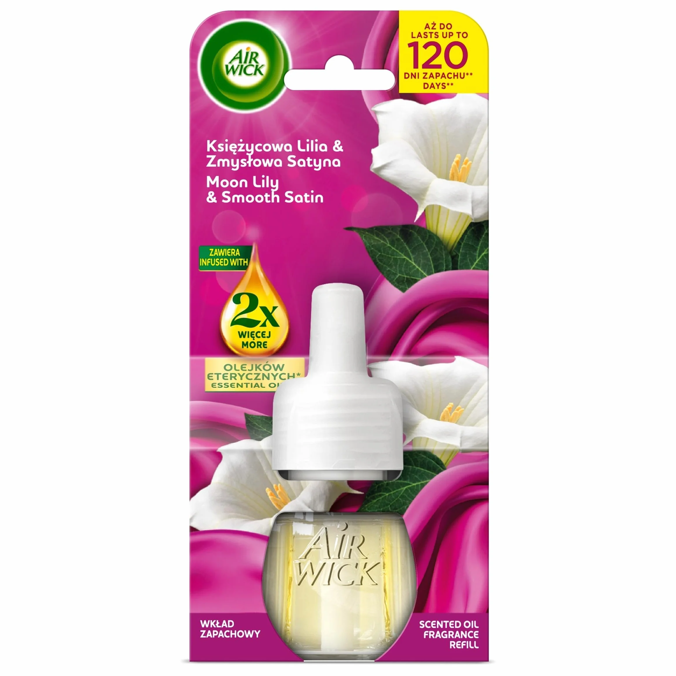Air Wick Wkład do Elektrycznego Odświeżacza Powietrza, Księżycowa Lilia i Zmysłowa Satyna, Olejki Eteryczne, 19ml, do 120 dni
