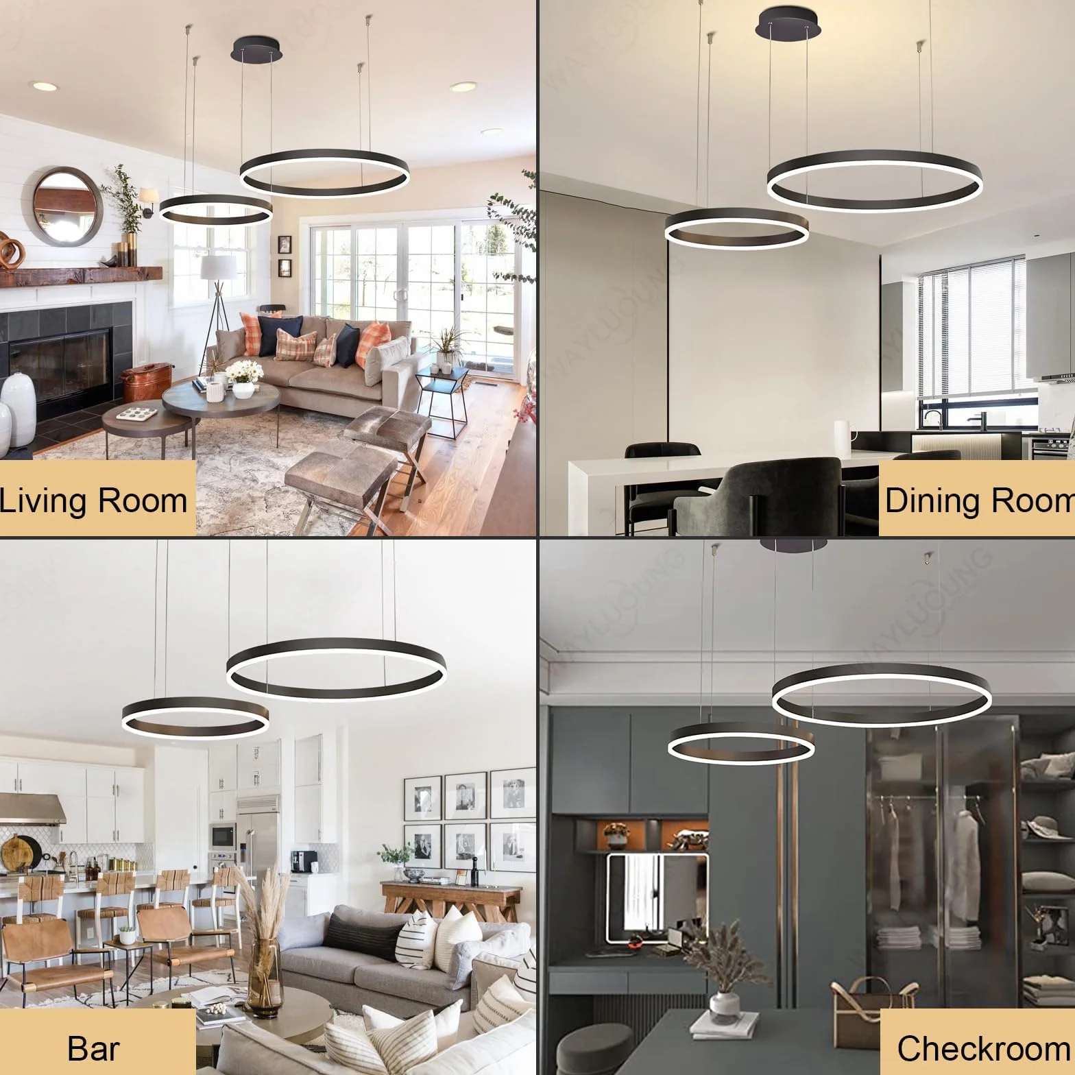 LED Żyrandol Metalowy | 2 Koła 40+60cm | 40W Lampa Wisząca Sufitowa Pierścieniami, Pilot Możliwością ściemniania 3000-6000K Lampa Wisząca Akrylowym Kloszem Sypialnia Przedpokój Czarny