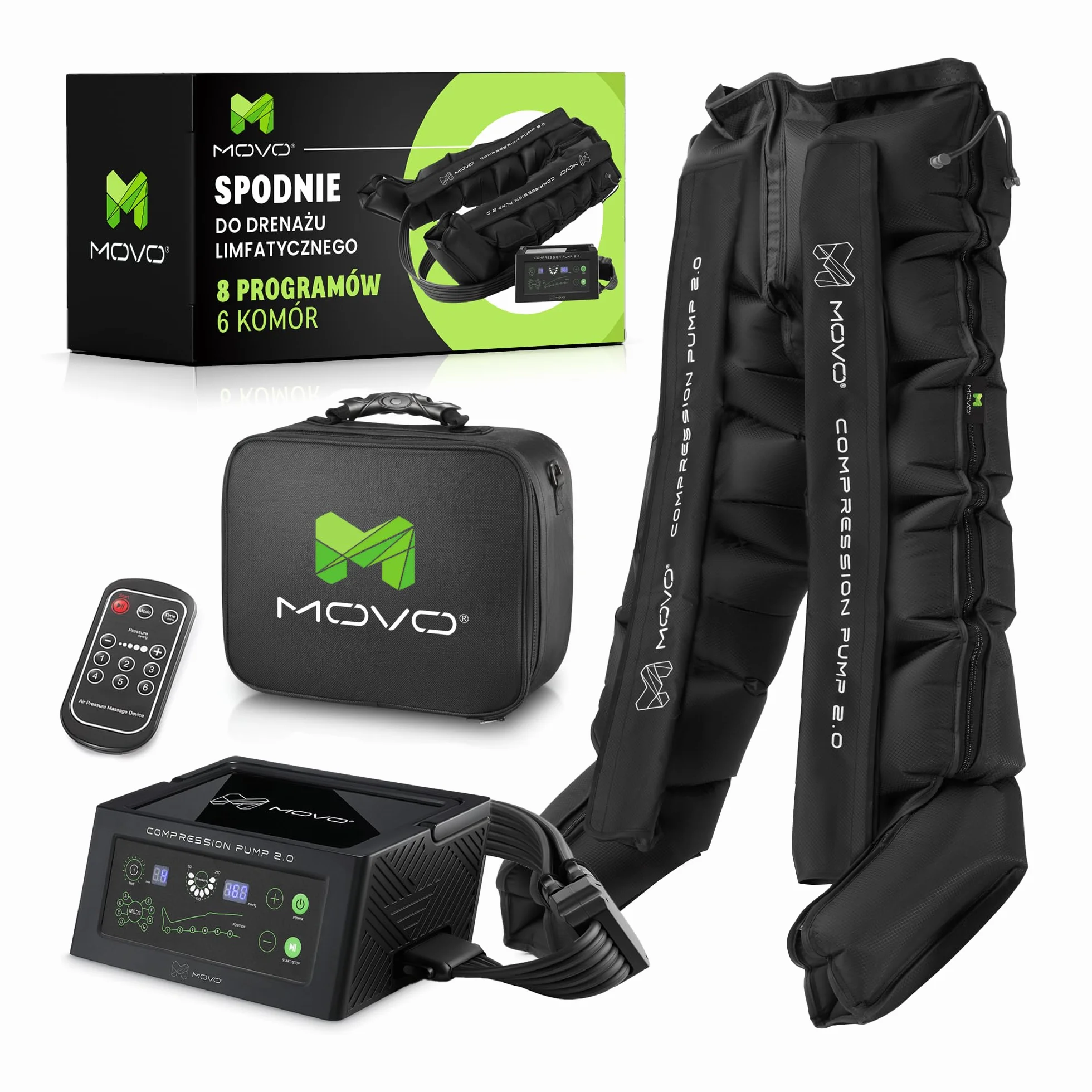 MOVO COMPRESSION PUMP PREMIUM 6 - SPODNIE - sześciokomorowe urządzenie do regeneracji ze spodniami kompresyjnymi i 8 programami masażu