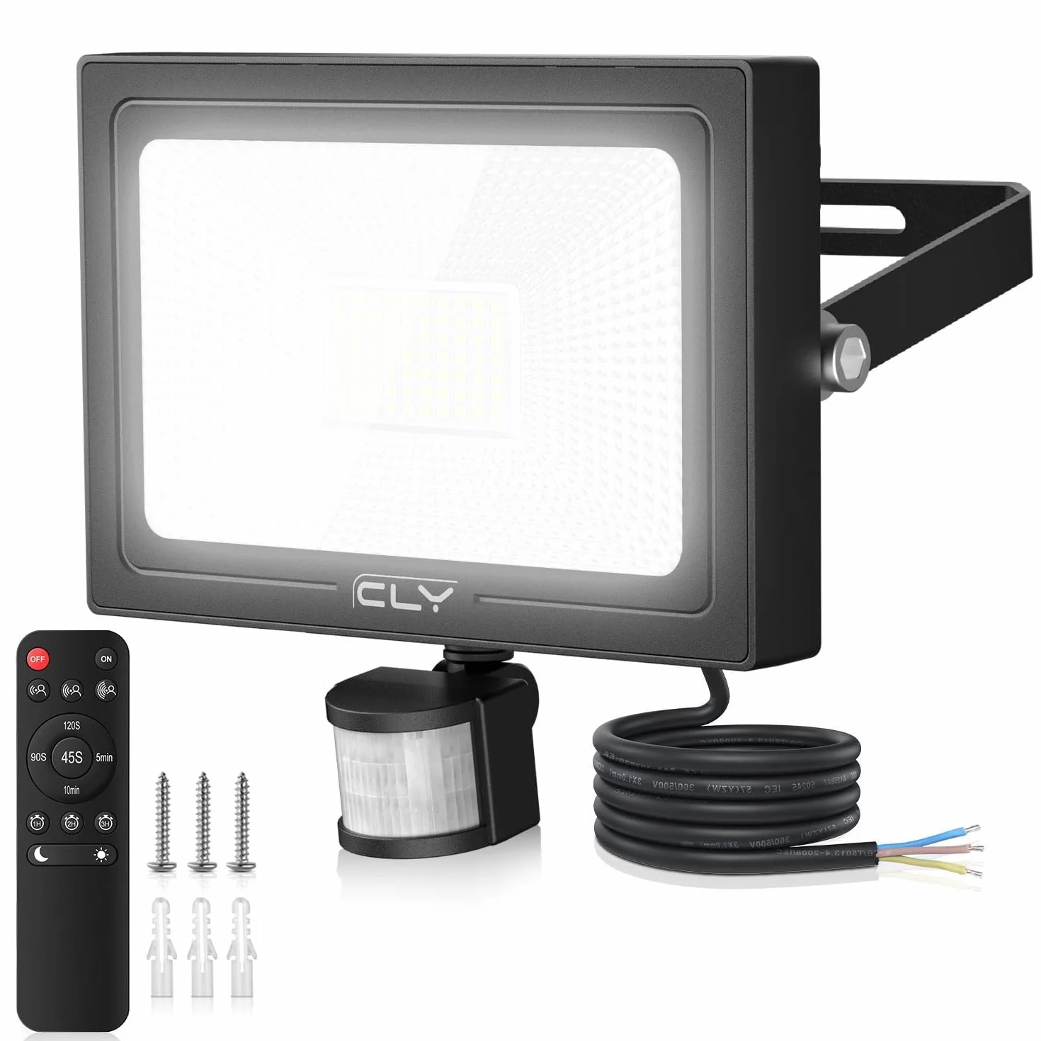 CLY Reflektor LED 60 W z czujnikiem ruchu, pilot zdalnego sterowania, 5640 lm, super jasny, 6500 K, zimna biel, IP66, wodoszczelny, zewnętrzny, regulowany stopień jasności, reflektor do ogrodu, garażu