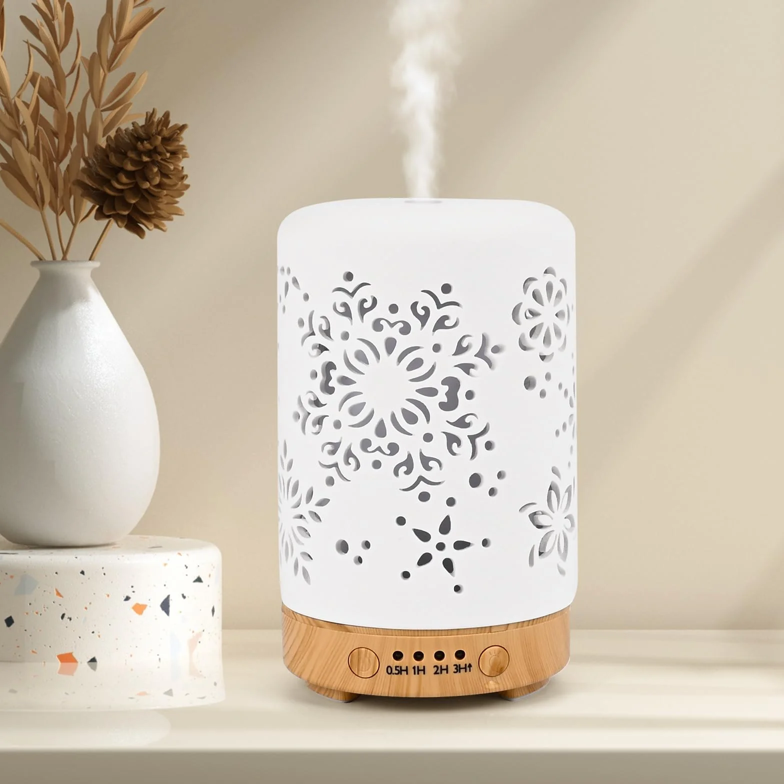 GuKKK 100ML Ceramiczny Dyfuzor Aromatyczny do Olejków Eterycznych z Regulowanym Trybem Mgły, 7 Kolorów LED, Timer