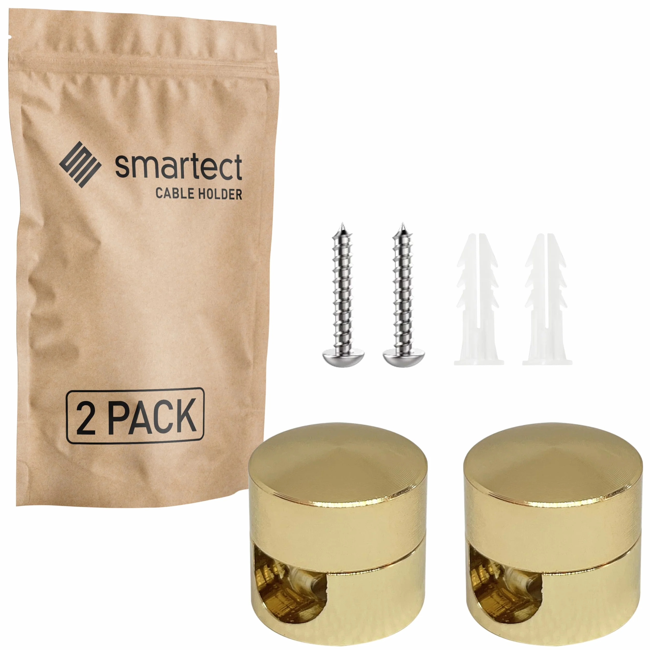 smartect Aluminiumowe Pinów ściennych i sufitowych do kabli [2 Sztuki, Złoto] mocowanie sufitowe wiszące z wkrętami i kołkami, wieszak na kable do własnego projektu DIY