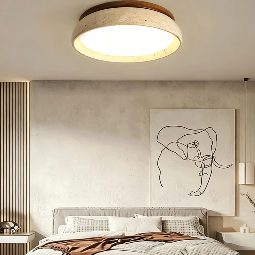 Lampa Sufitowa Wabi-Sabi Naturalny Trawertyn Oświetlenie Sufitowe LED 3 Kolory Regulowane Oprawa Sufitowa Nowoczesna Kształt Miski Do Sypialni Salonu Jadalni Lampa Korytarzowa(43cm)