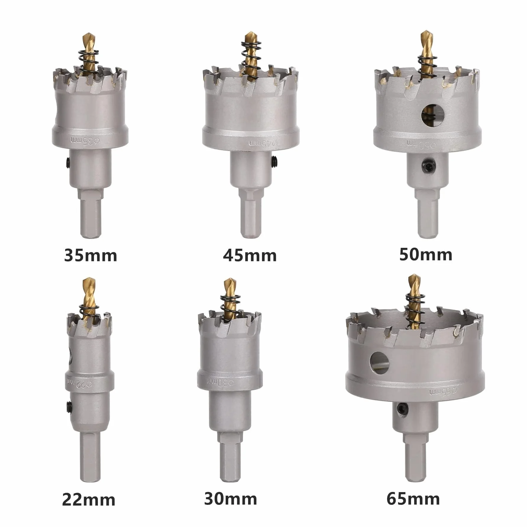 Zestaw 6 sztuk / Satz TCT Lochsägen, 22-65 mm Hartmetall Lochsägen, Elektrowerkzeug Bohrer for Edelstahl, Hartmetall, Eisen, Baustahl, Aluminium, Legierung, Kunststoff und Glasfaser