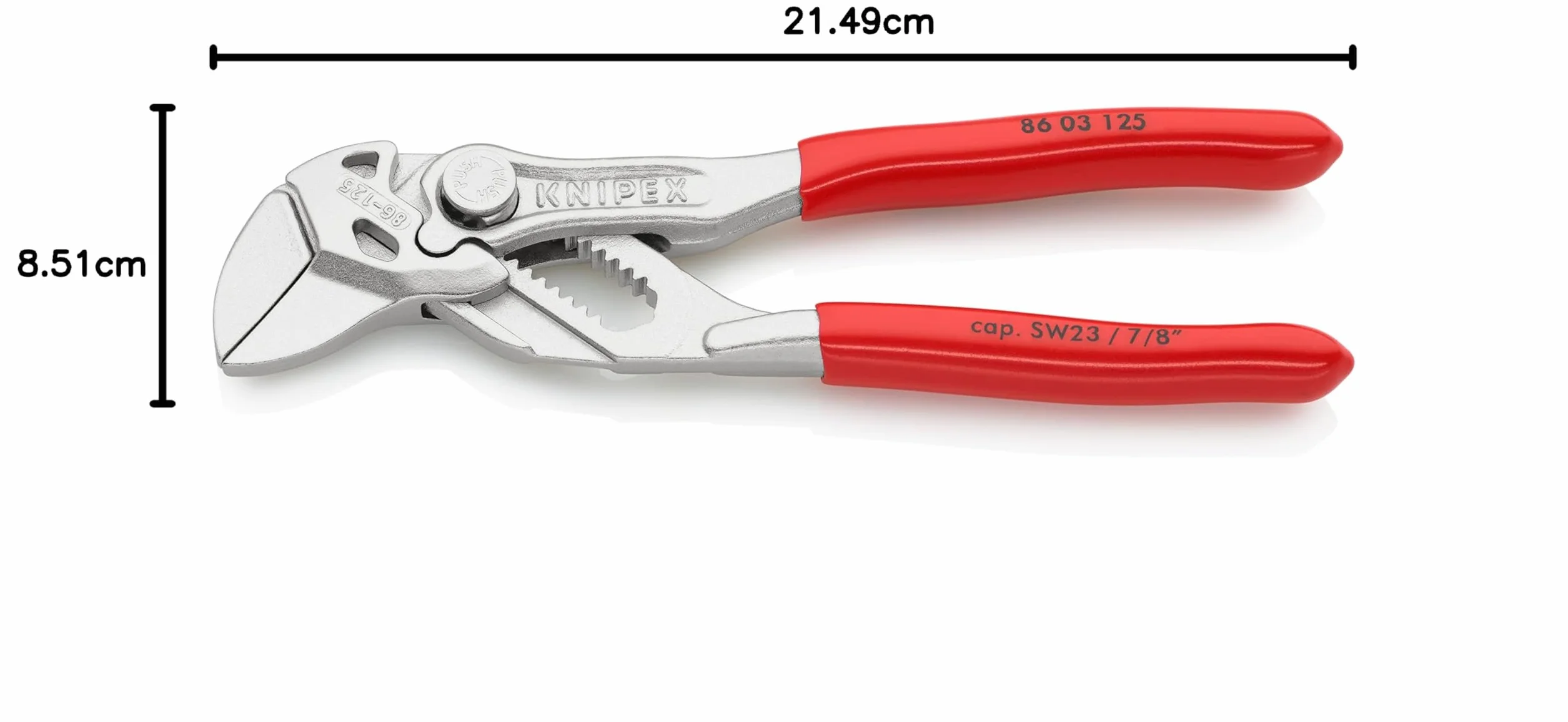 KNIPEX Szczypce-klucz mini szczypce i klucz w jednym narzędziu w opakowaniu z zawieszką chromowany z tworzywa sztucznego, powlekane 125, 86 03 125 SB