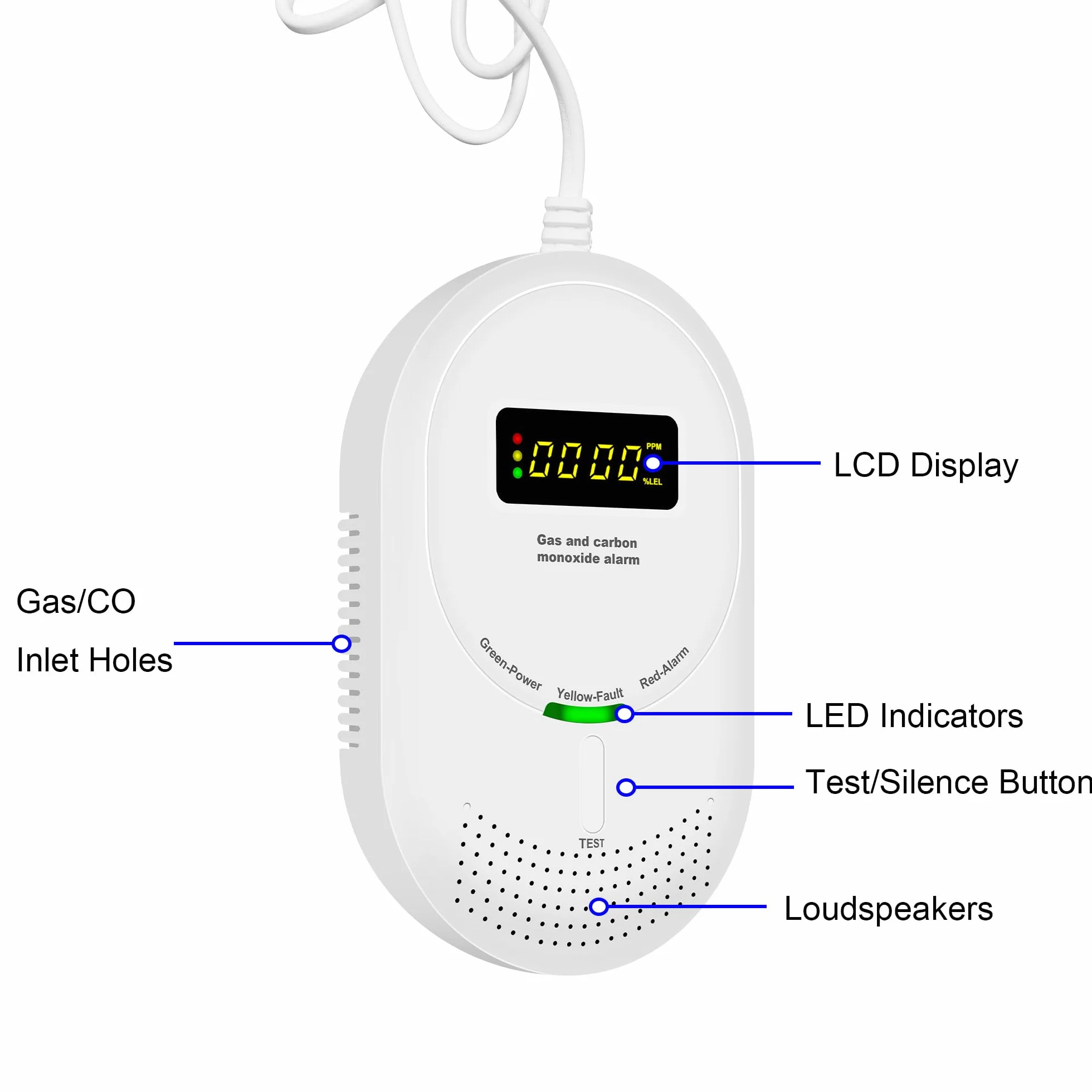 Detektor Gazu i Tlenku Węgla z Wyświetlaczem LCD, EN 50291 EN 50194, Wykrywacz Gazu Paliwowego i CO