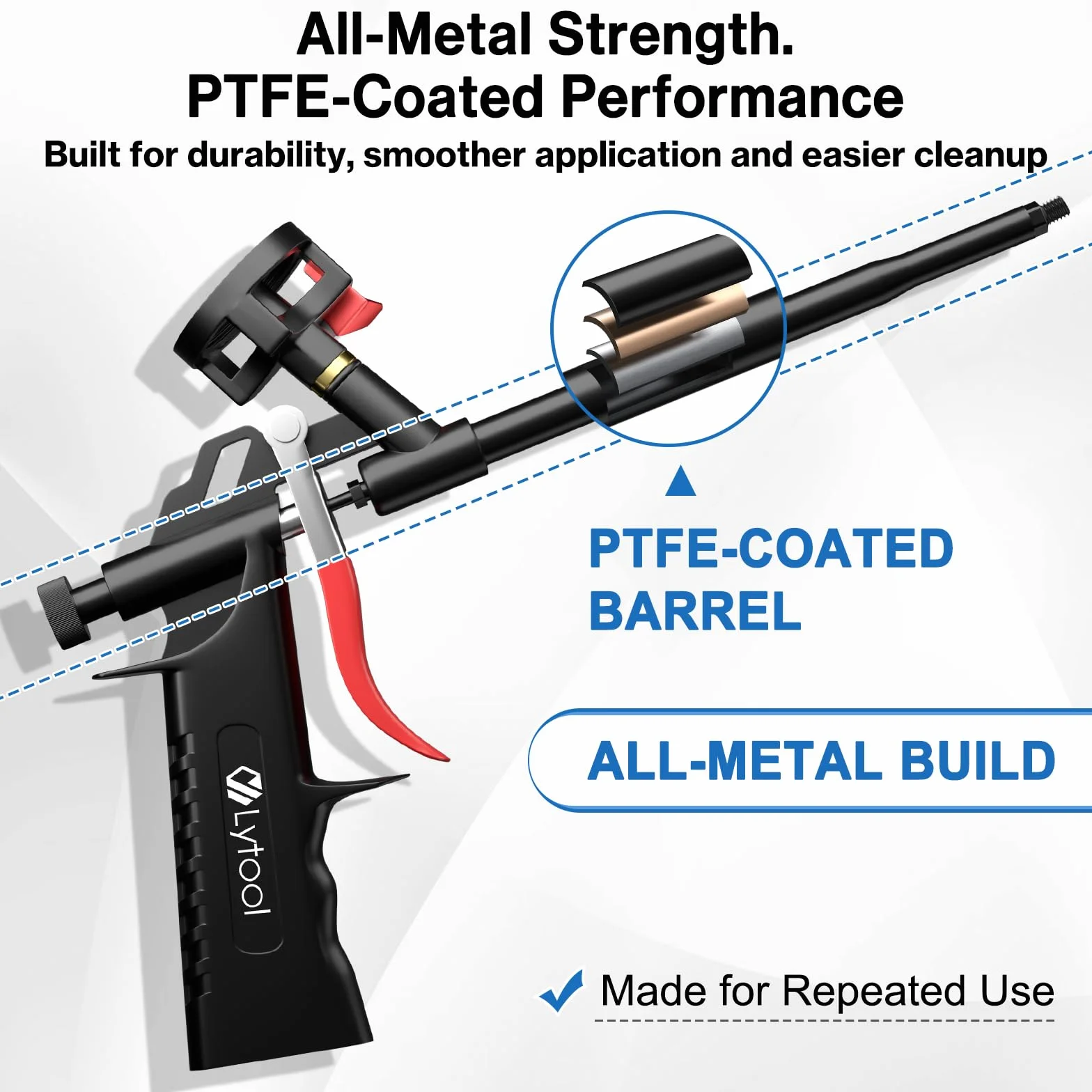 Pistolet do pianki budowlanej Lytool, metalowy, bez potrzeby czyszczenia